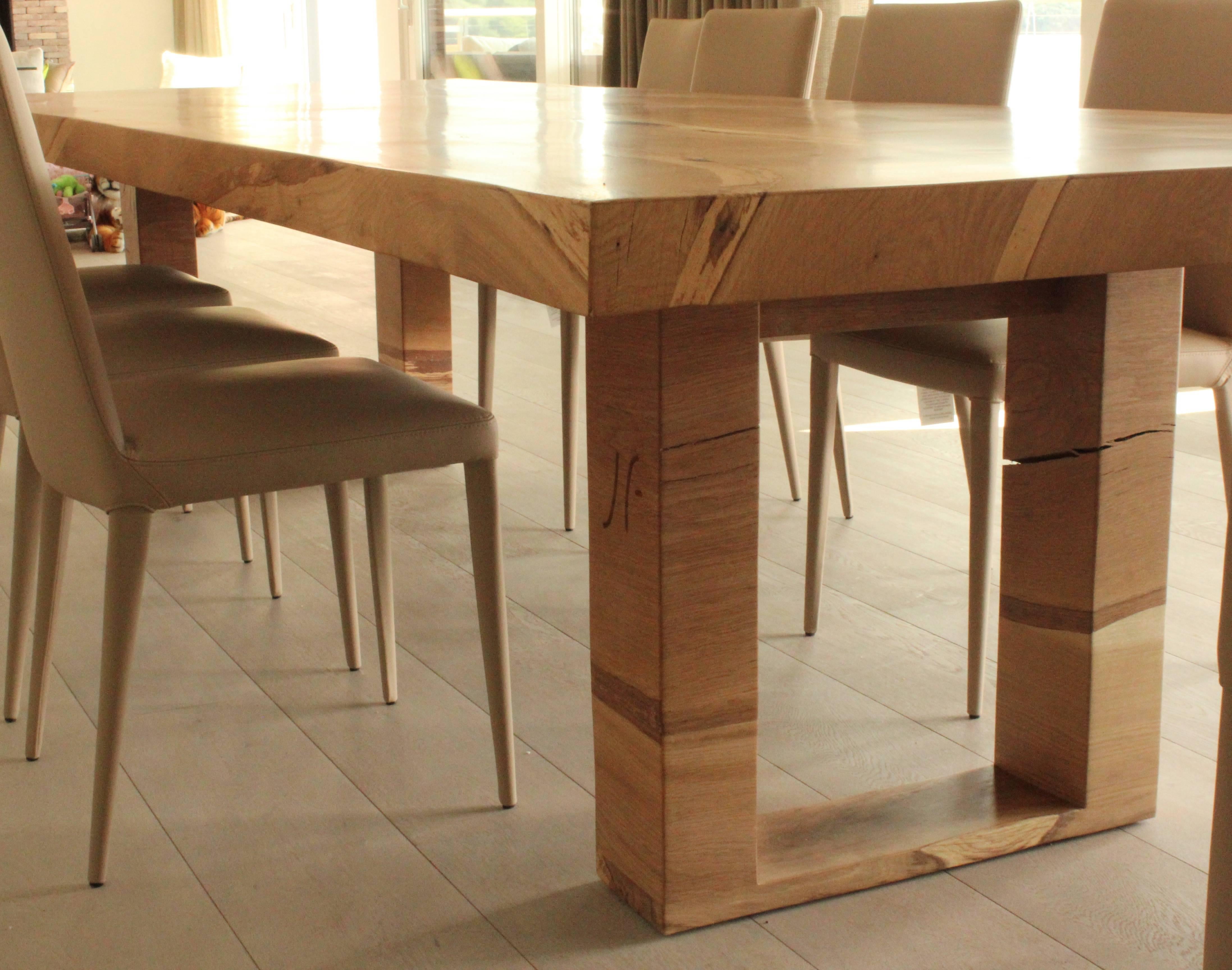 Contemporary Salvaged English Oak Dining Table by Jonathan Field. Inset live edge.