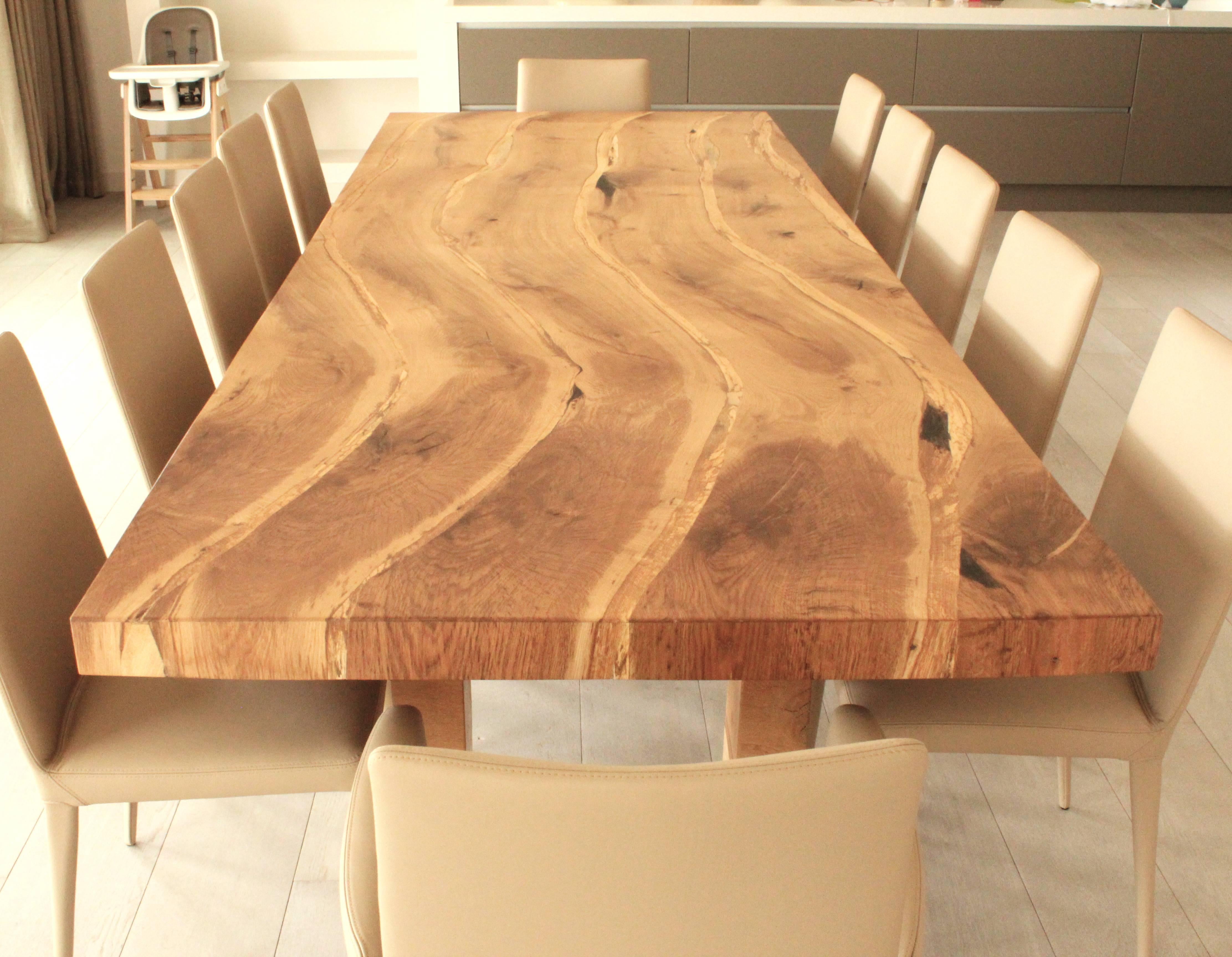 Salvaged English Oak Dining Table by Jonathan Field. Inset live edge. 1