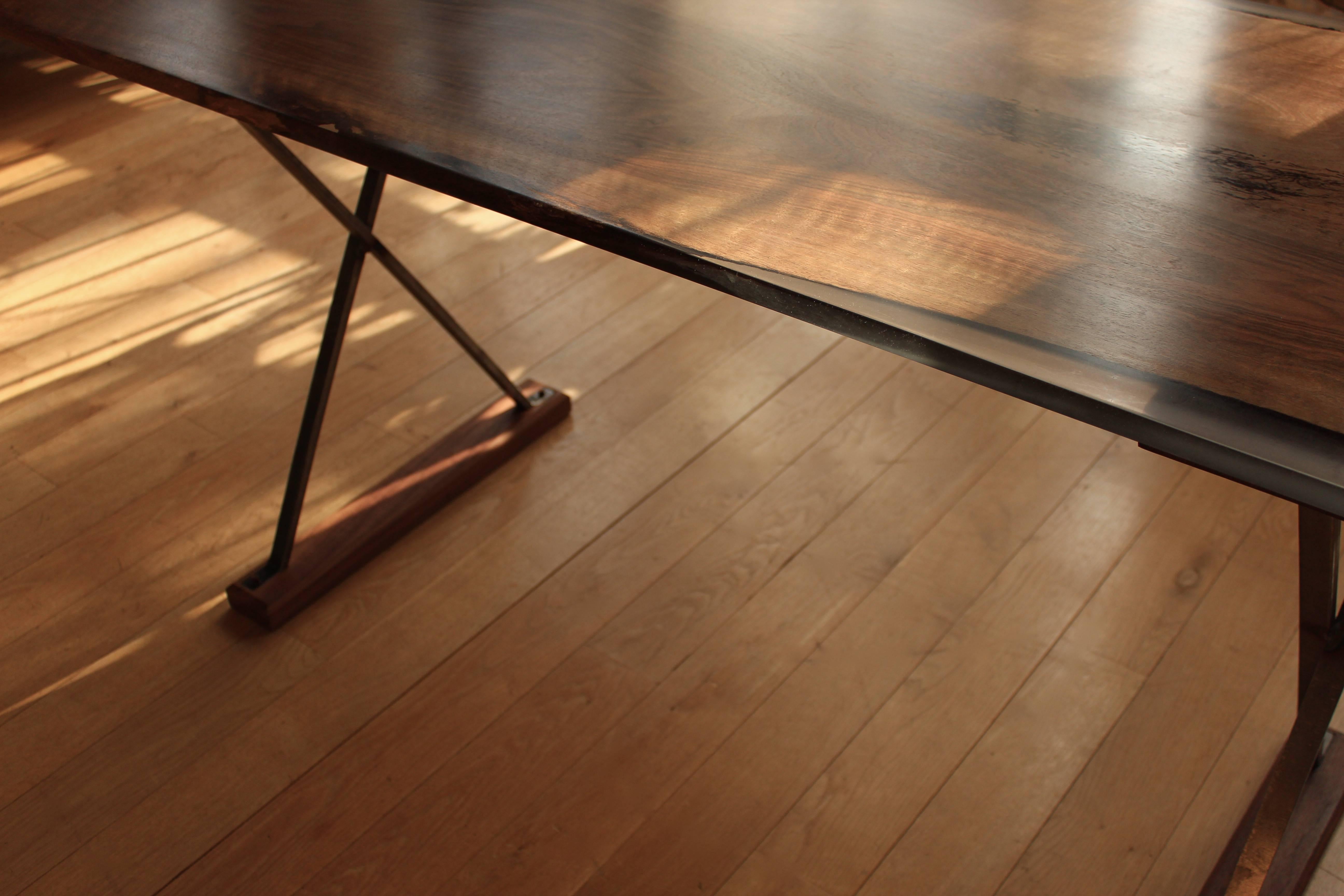 Contemporary Ripple English Walnut Cross Leg Table with Resin. Bespoke sizes. In New Condition In London, GB