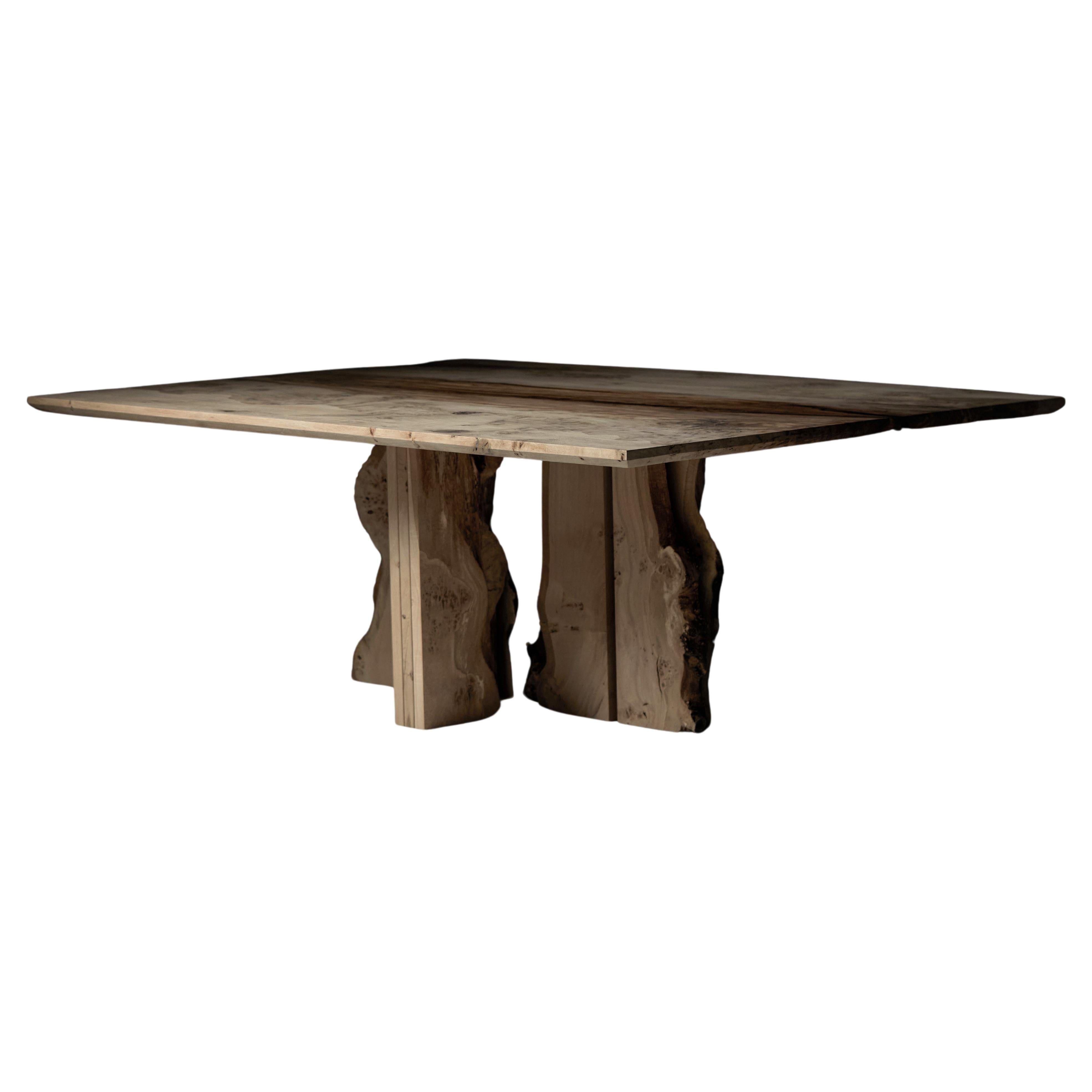 Dining Table in English Oak with inverted live edge centre legs  For Sale