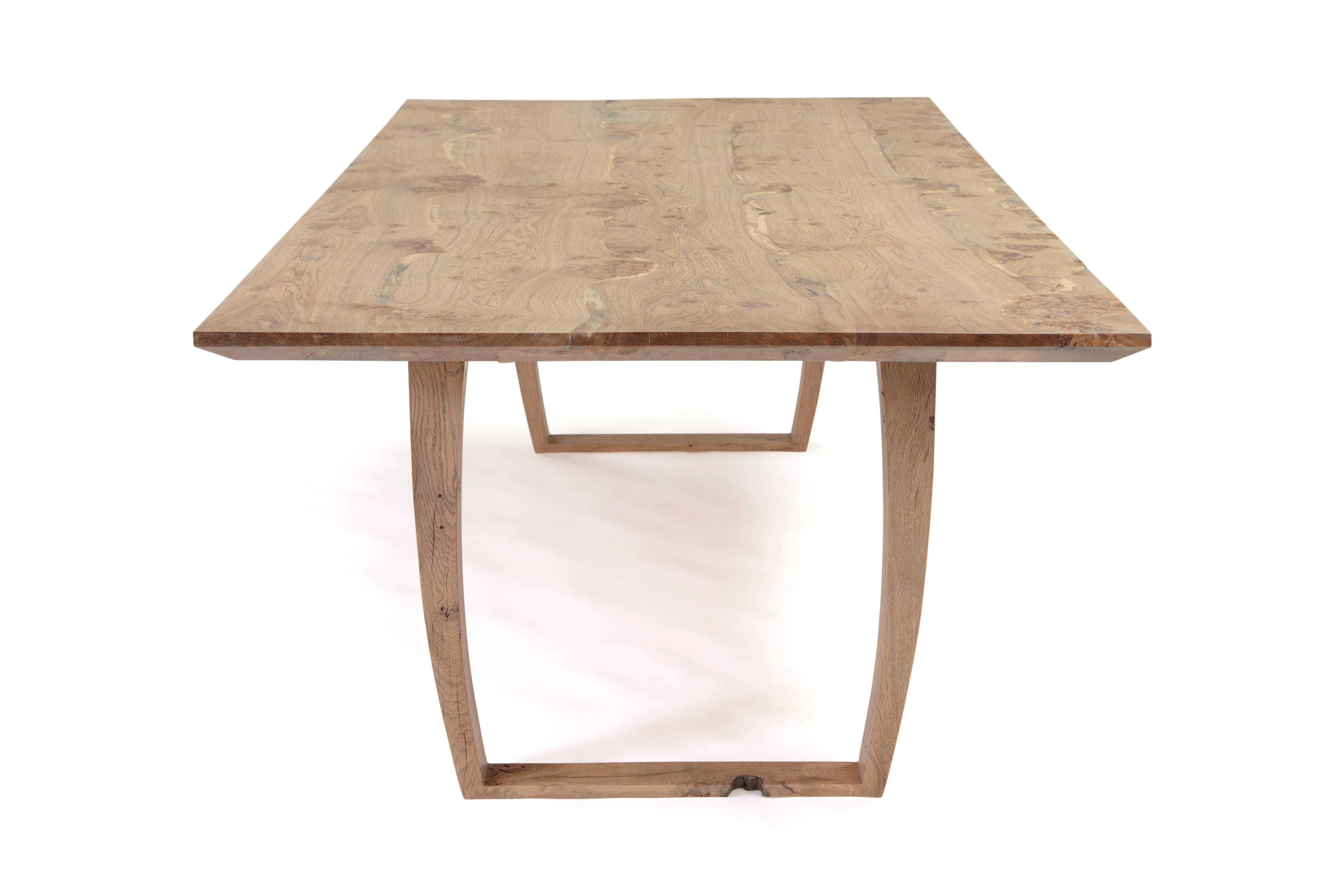 Modern Oak Table with Inset Live Edge and Burr Detail by Jonathan Field