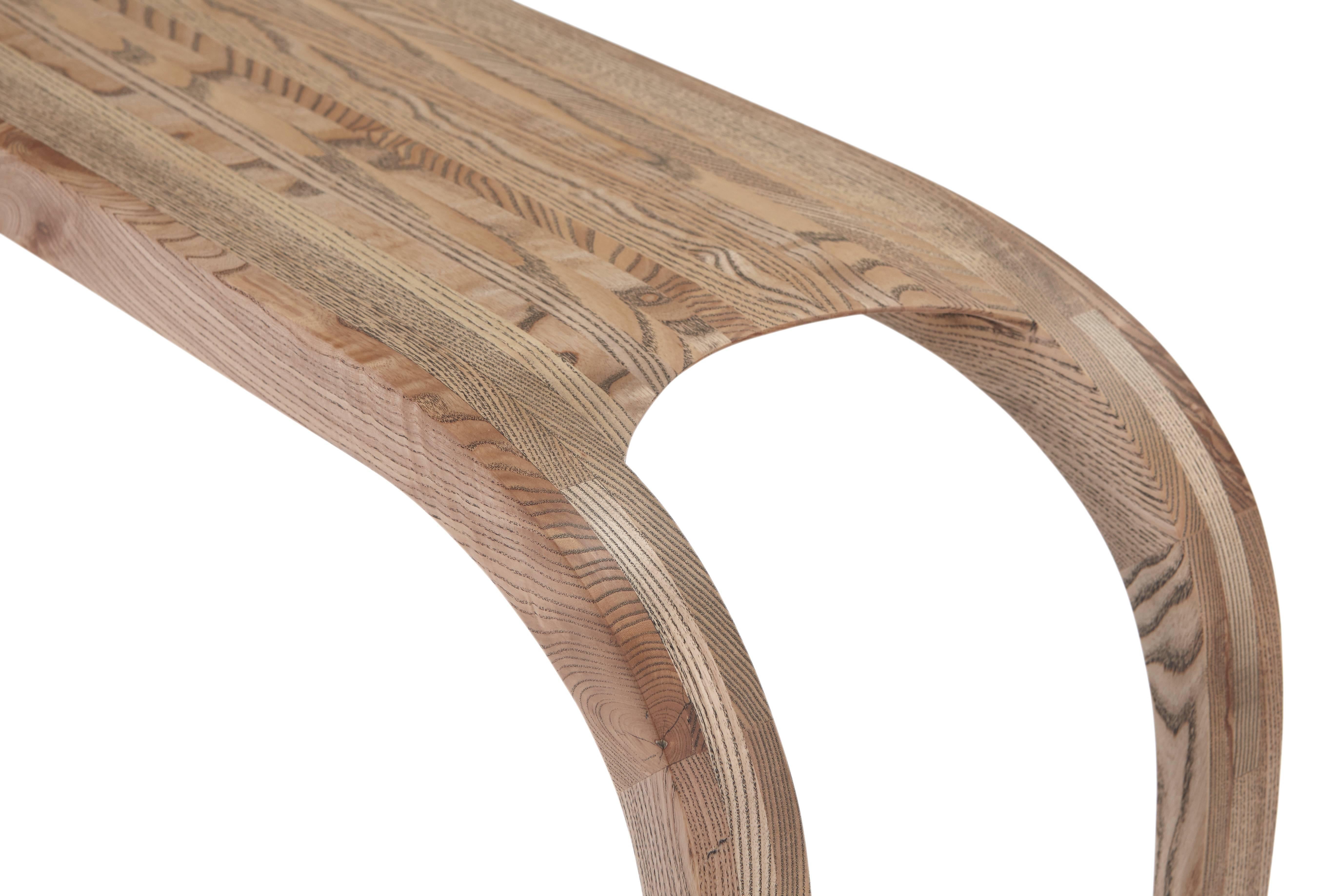 Modern Contemporary ash console table, hand carved, edition of five, two in stock.