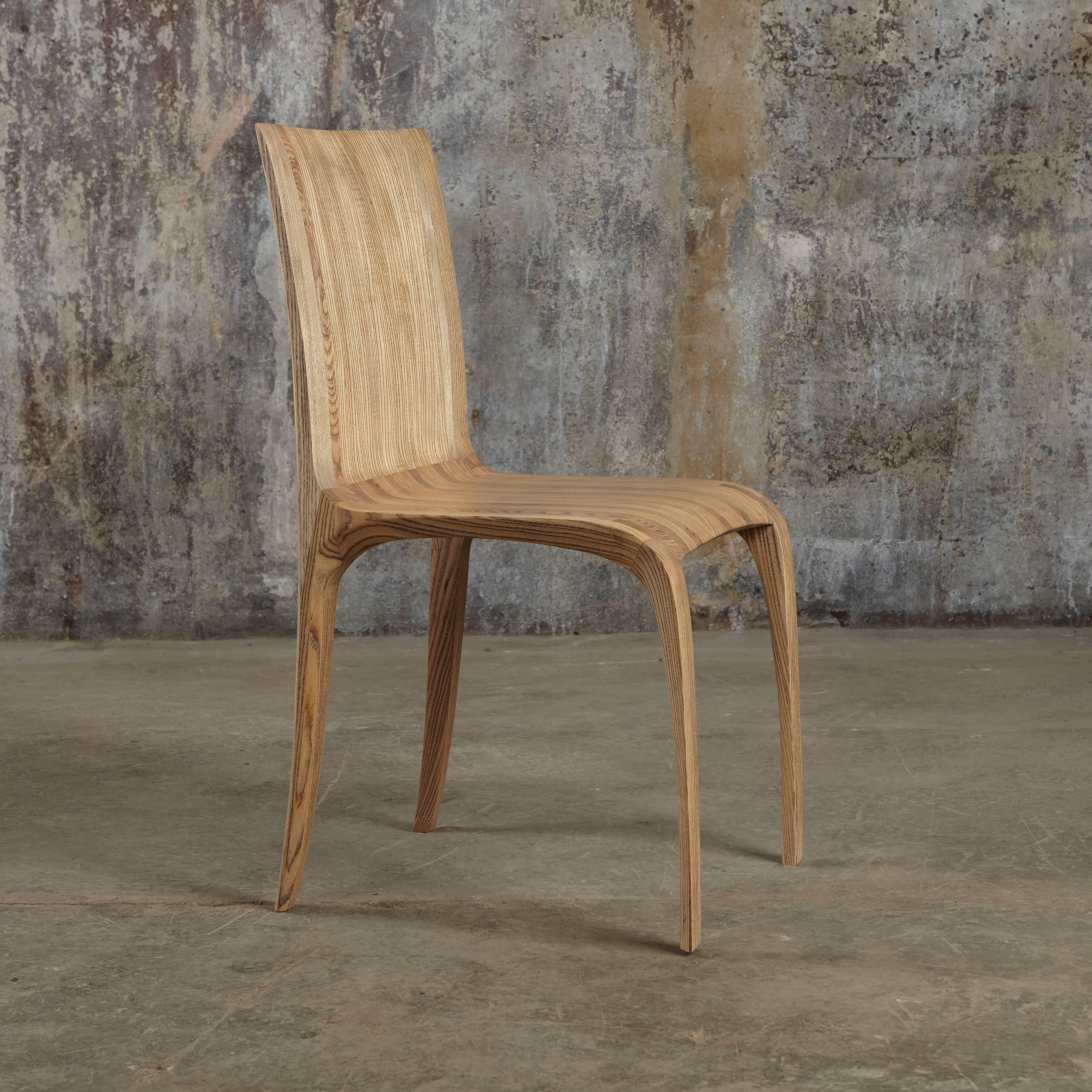 English Award winning rippled, ash hand-carved chairs. by Jonathan Field