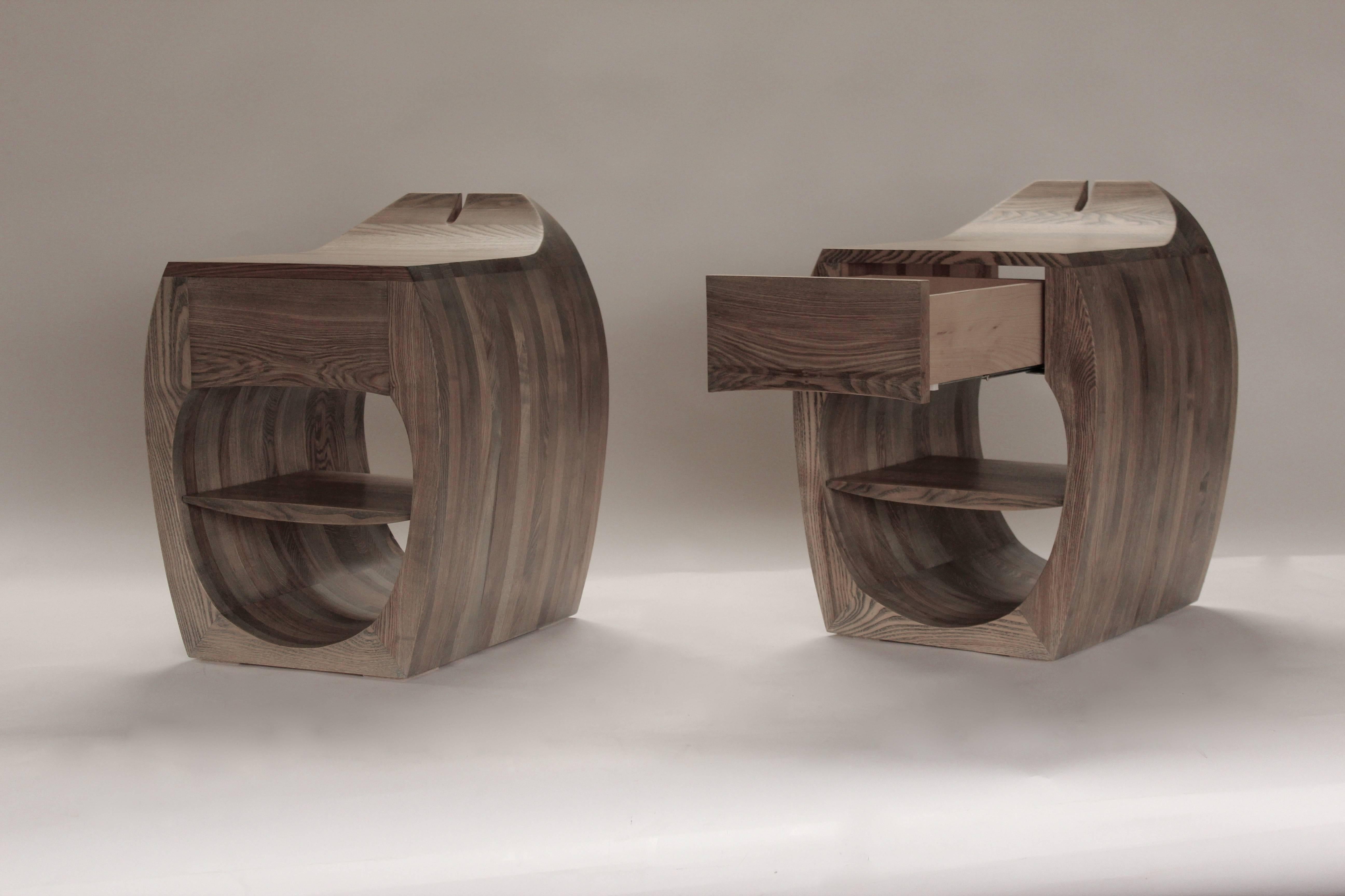 Modern A pair of solid ash bedside tables with ebony stained grain by Jonathan Field