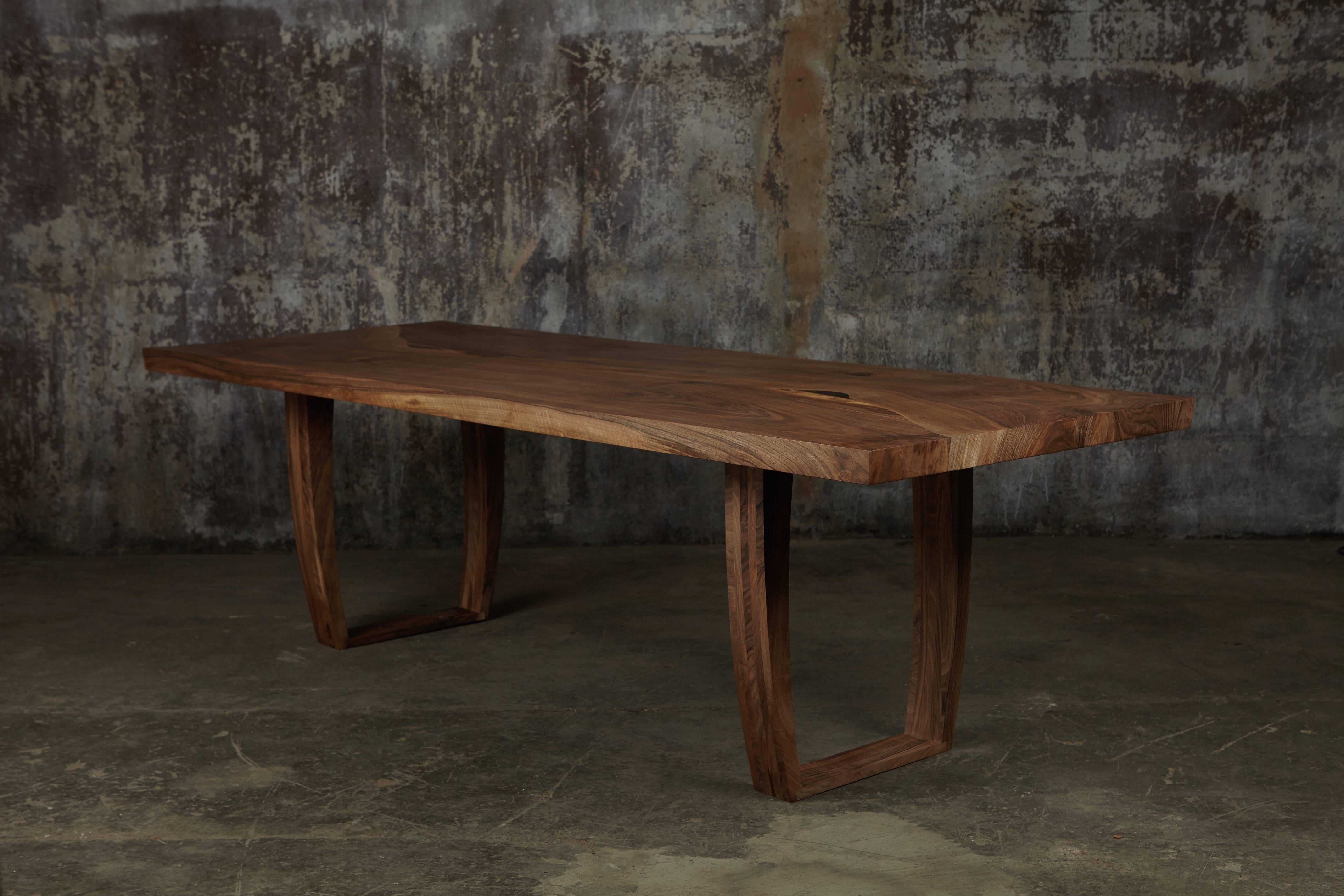 This is the first in a edition of six tables that we are making from the same 3.1 metre / 10 ft in length English walnut that is rich in ripple. 
Ripple is rarely found in timber and is valued for it's visual beauty. When the walnut tabletop is