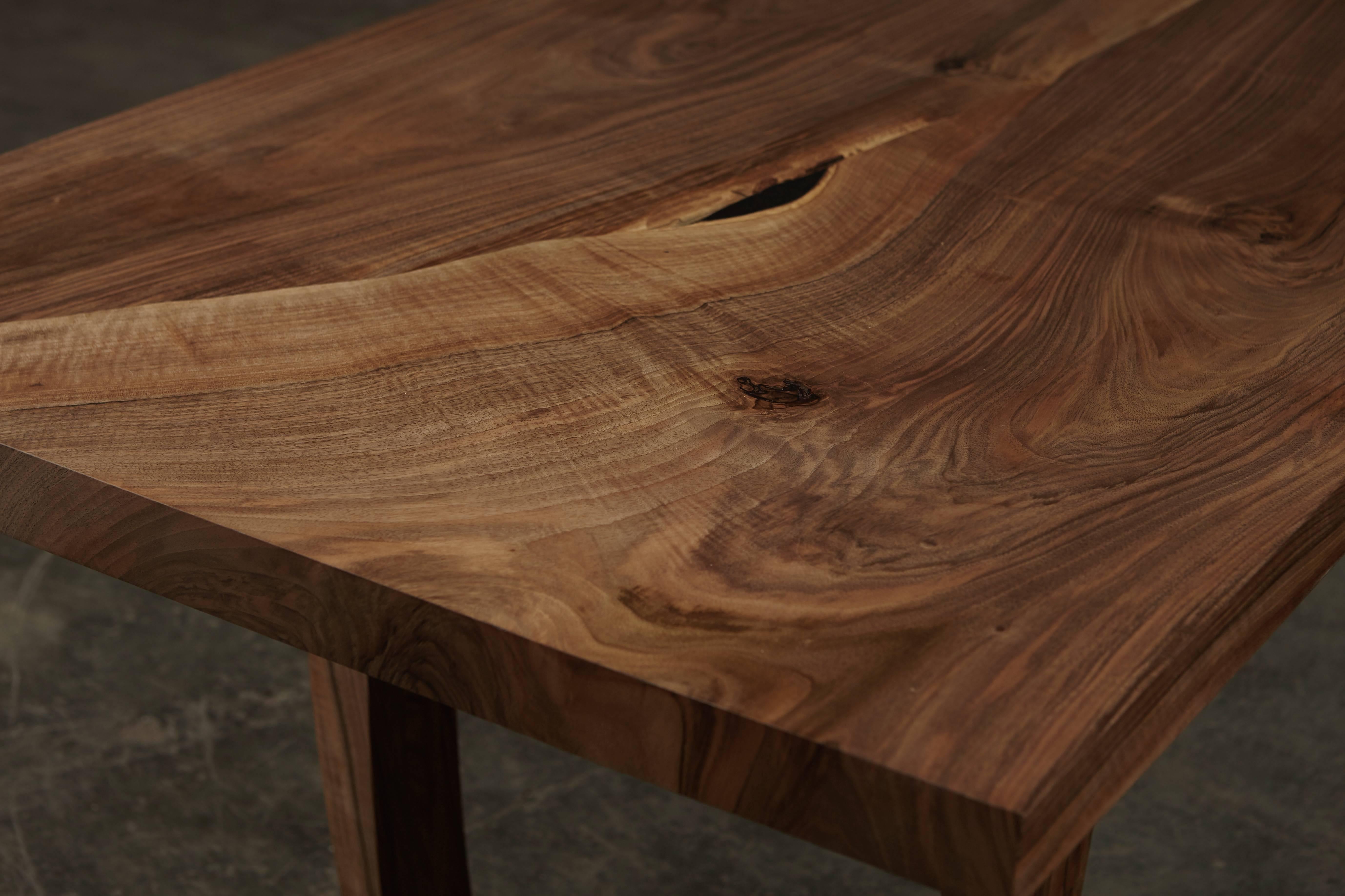 Organic Modern Ripple walnut dining table with inset live edge. Bespoke sizes by Jonathan Field