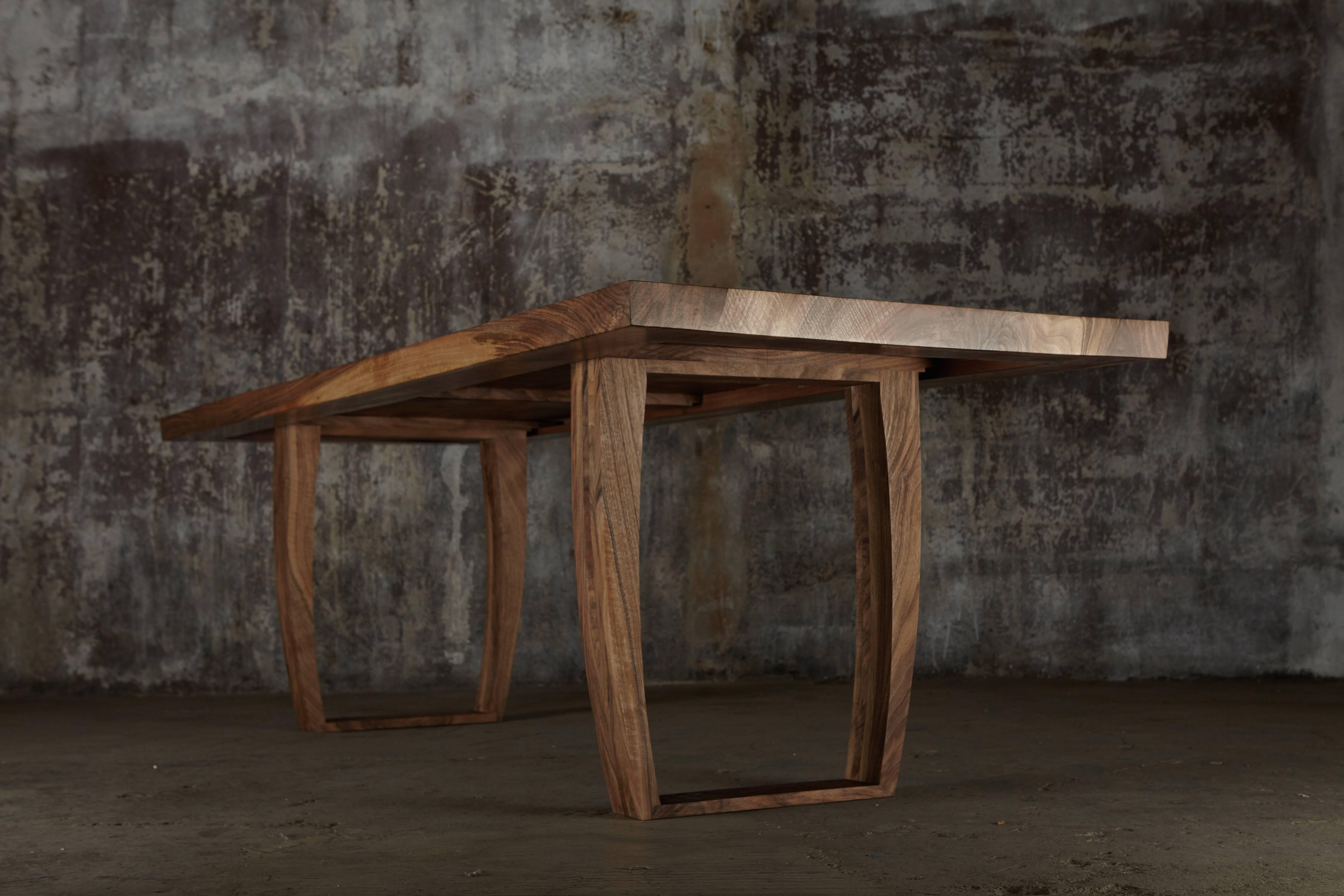 Contemporary Ripple walnut dining table with inset live edge. Bespoke sizes by Jonathan Field