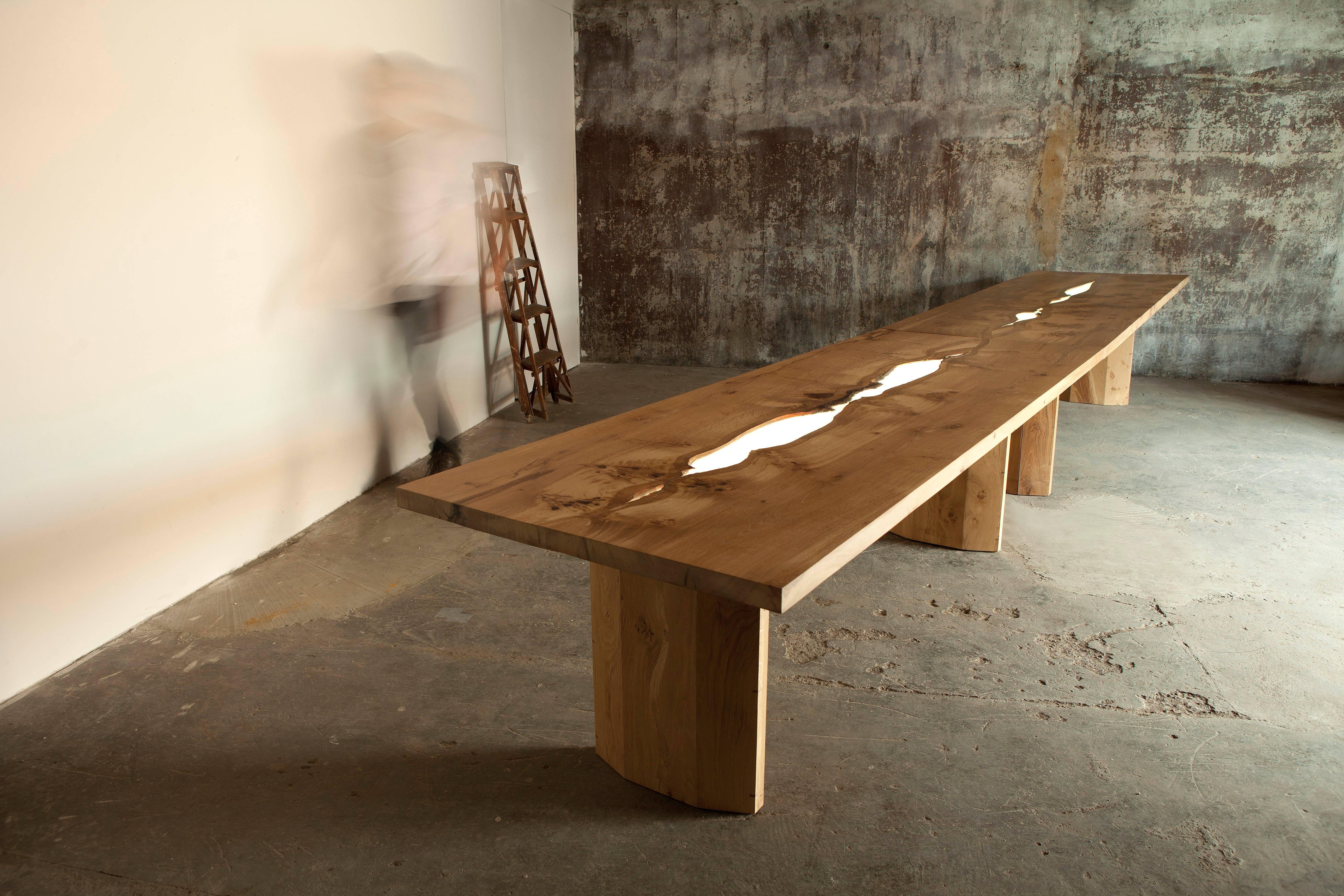 Modern Dining Table, live edged resin, book matched English oak, by Jonathan Field 
