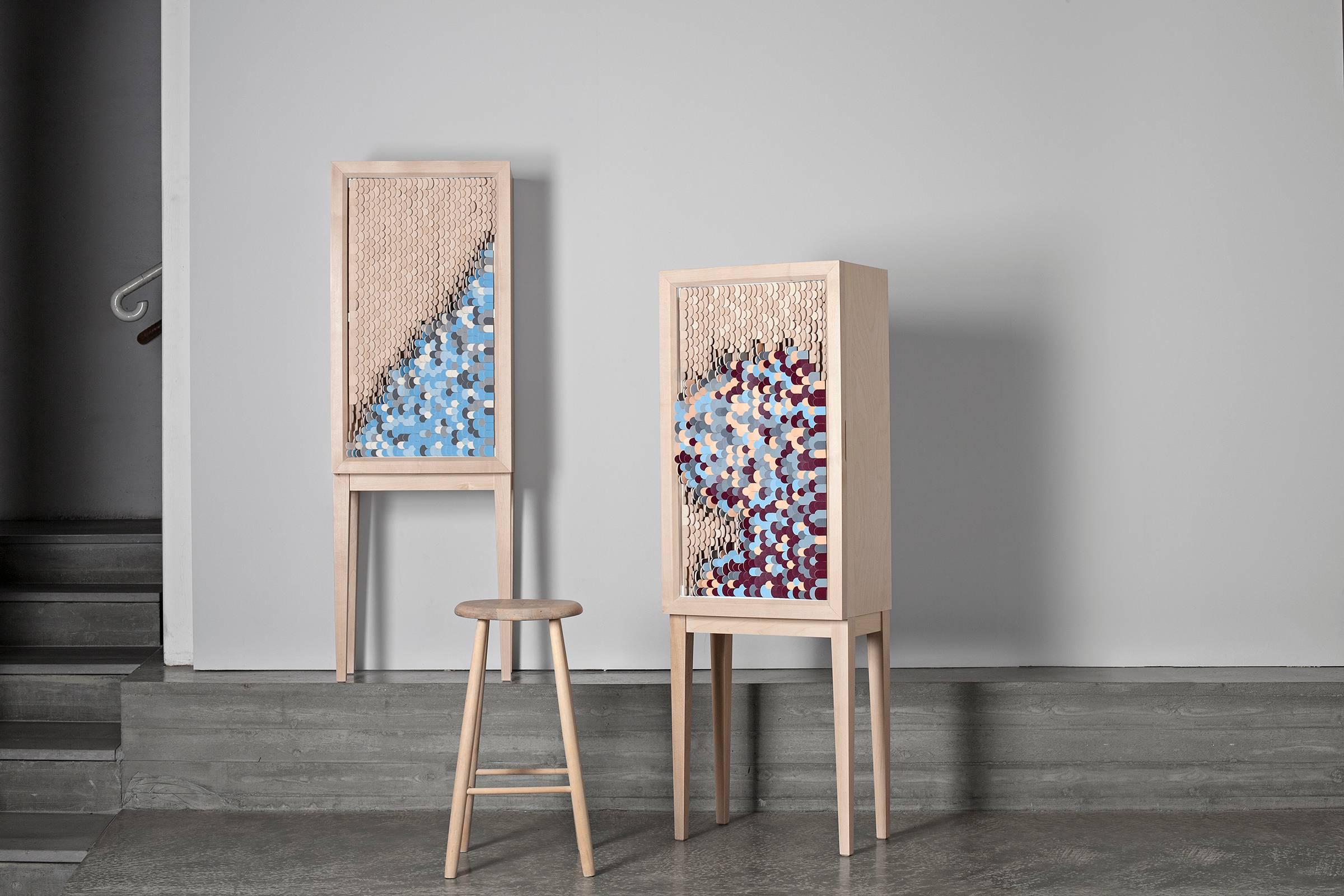 Swedish Contemporary Dear Disaster, Unique Birch Wood Cabinet with a Moveable Structure For Sale