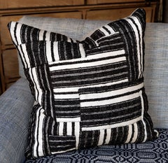 Hand-Stitched Black and White Striped Patchwork Cushion
