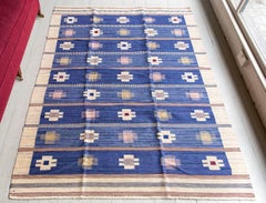 Blue Blaklint, Märta Måås-fjetterström or 'MMF' Swedish Flatweave Rug