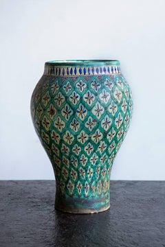 Hand-Painted Green 1930s Moroccan Vase