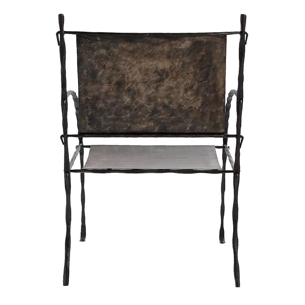 Hand-Forged, Sculptural, Modern Wrought Iron Armchair, Side or Accent Chair For Sale 1