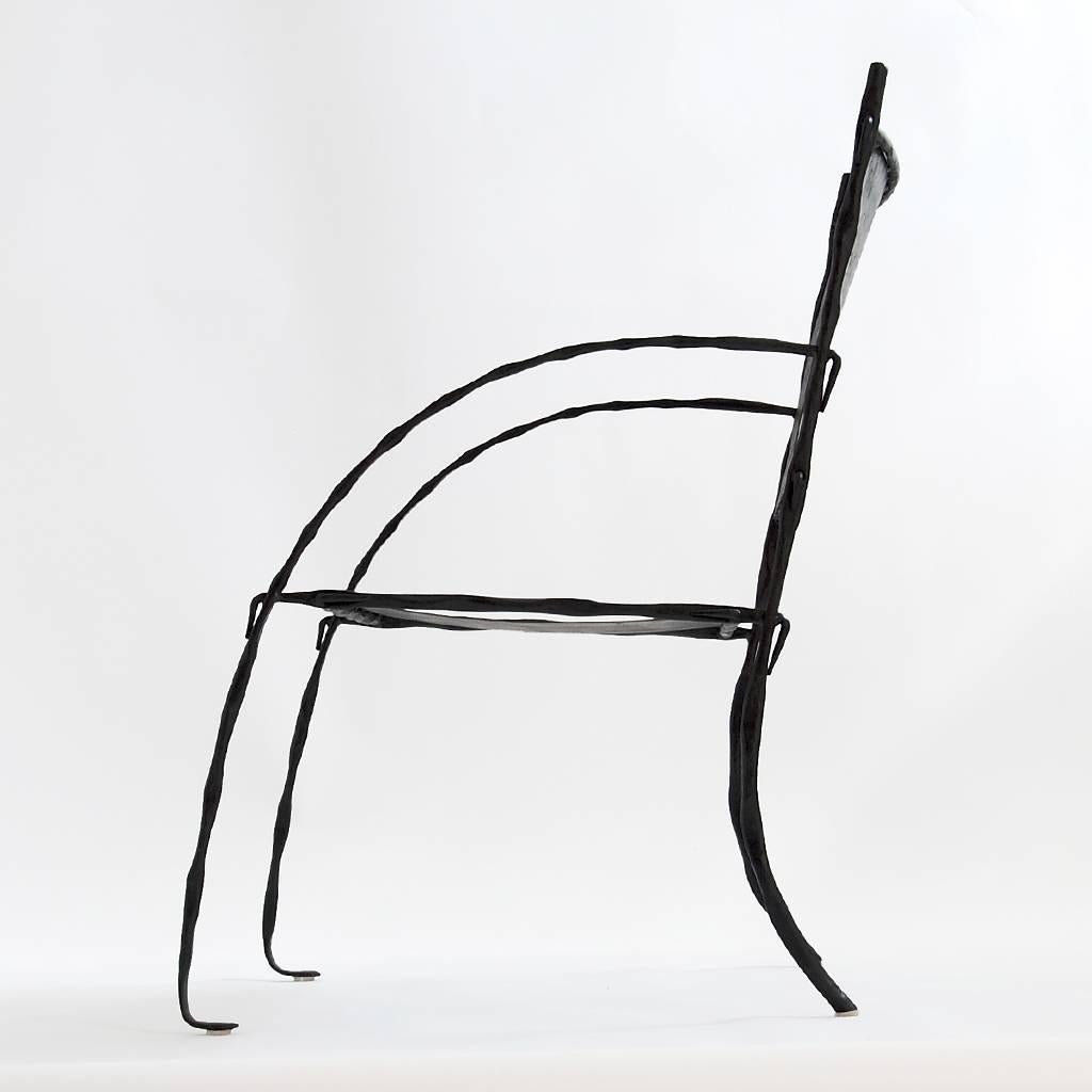 Hand-Crafted Hand-Forged, Sculptural, Modern Wrought Iron Armchair, Side or Accent Chair For Sale