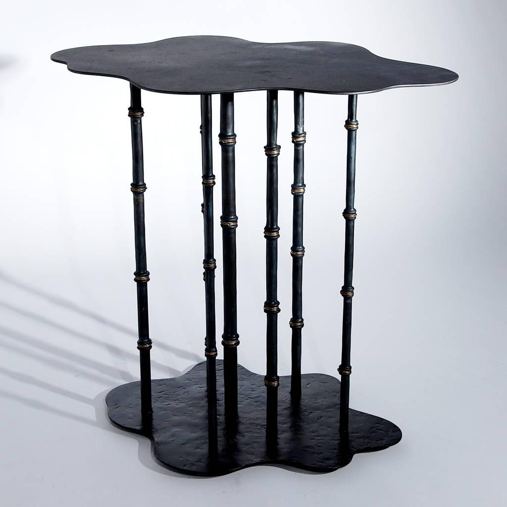 Hand-Crafted Hand-Forged, Sculptural, Modern Wrought Iron Bamboo Side or Cocktail Table For Sale