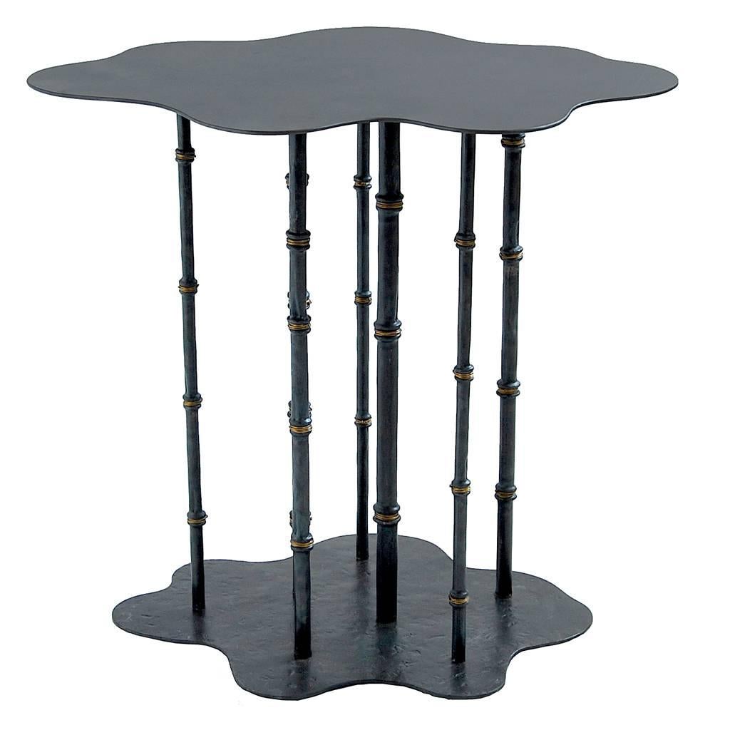 Hand-Forged, Sculptural, Modern Wrought Iron Bamboo Side or Cocktail Table For Sale