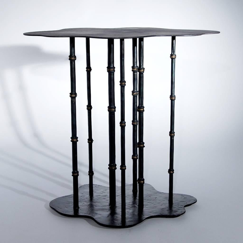 European Hand-Forged, Sculptural, Modern Wrought Iron Bamboo Side or Cocktail Table For Sale