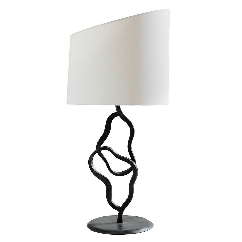 Hand-Forged, Sculptural, Abstract, Modern Wrought Iron Table Lamp For Sale