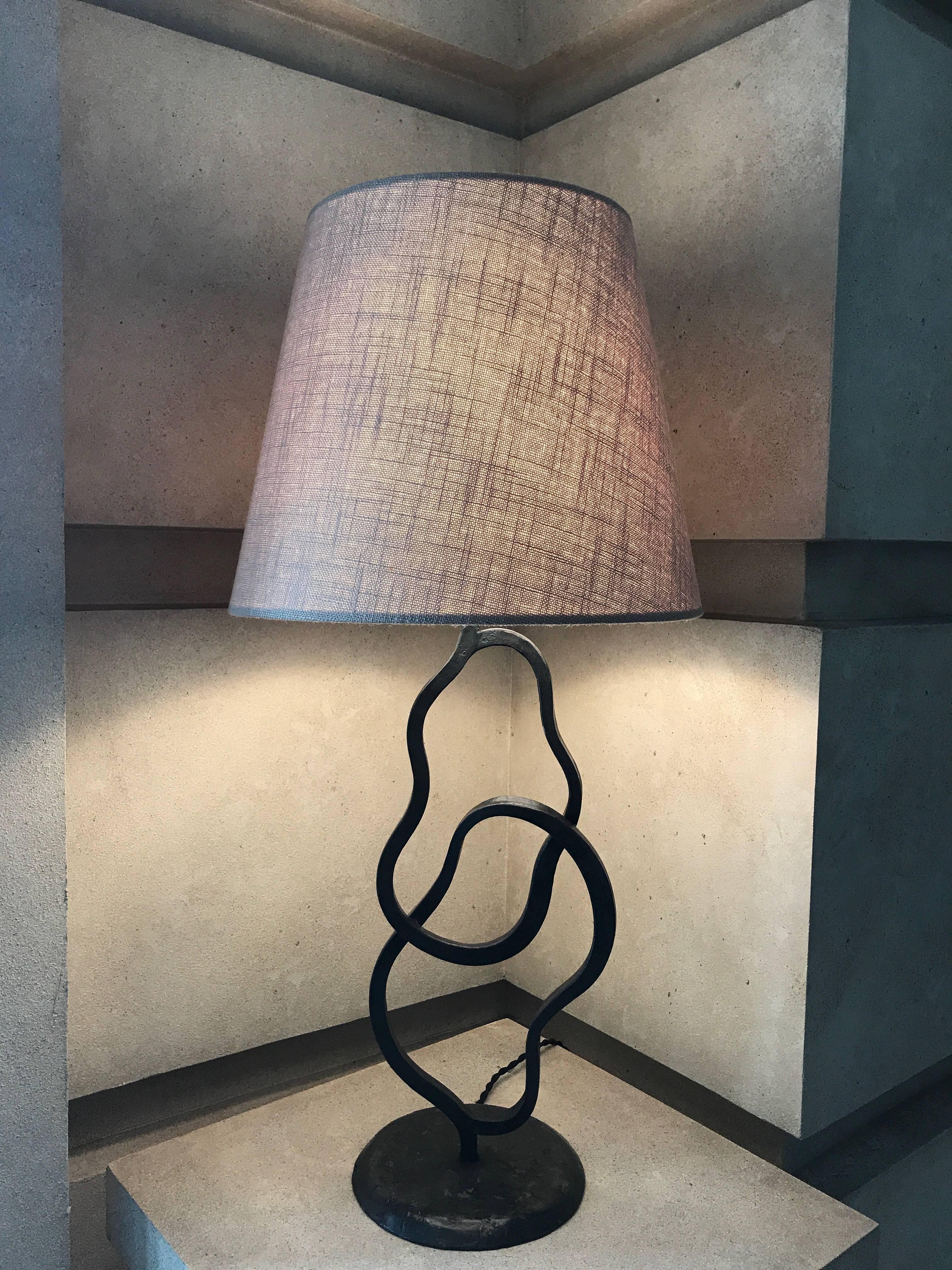 Hand-Forged, Sculptural, Abstract, Modern Wrought Iron Table Lamp In New Condition For Sale In New York, NY