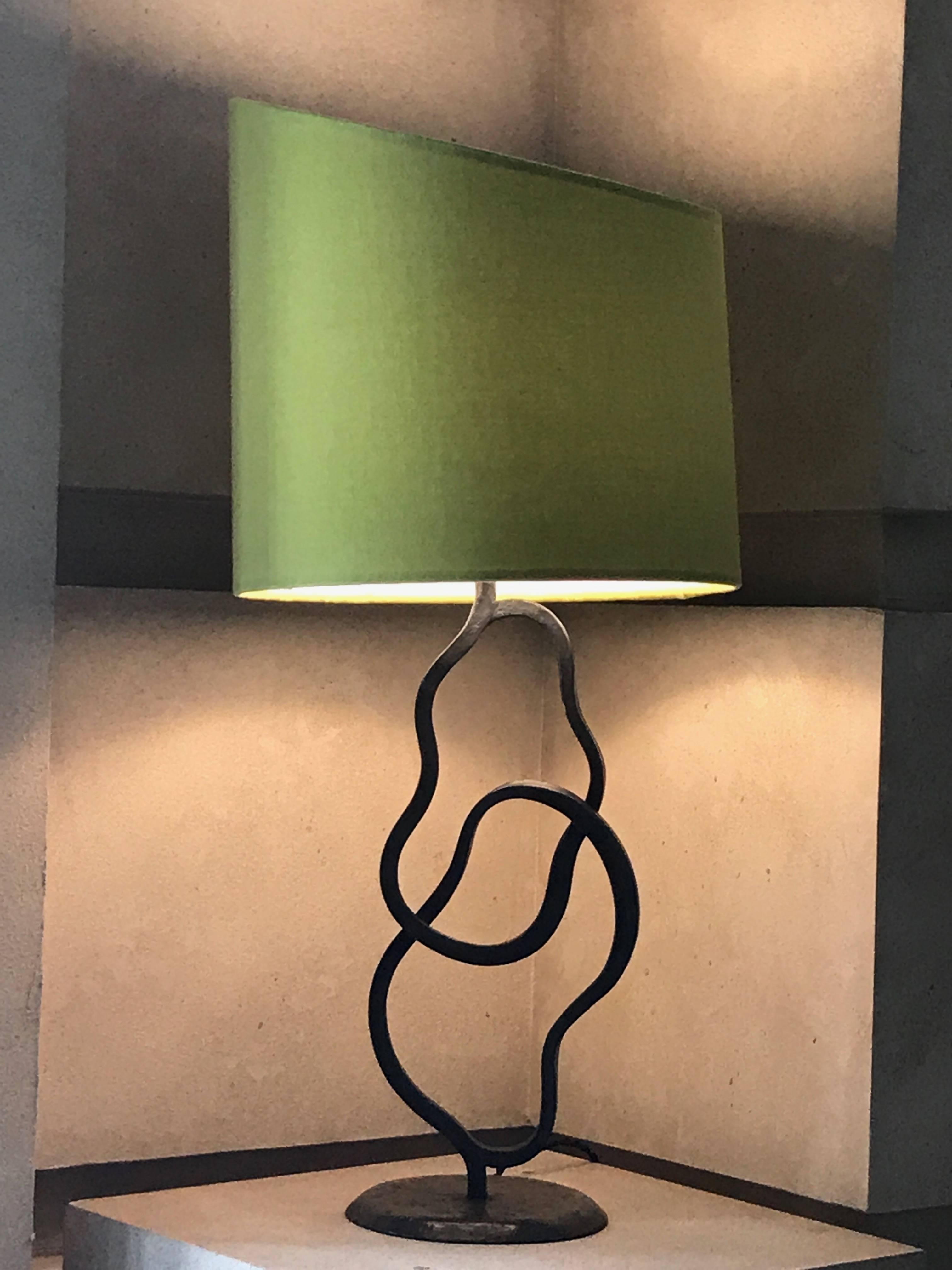 Contemporary Hand-Forged, Sculptural, Abstract, Modern Wrought Iron Table Lamp For Sale