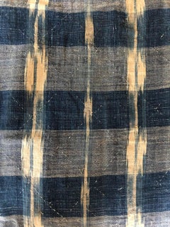 Antique Textile, Early 18th Century French Home Spun Indigo Dyed Linen Ikat #5