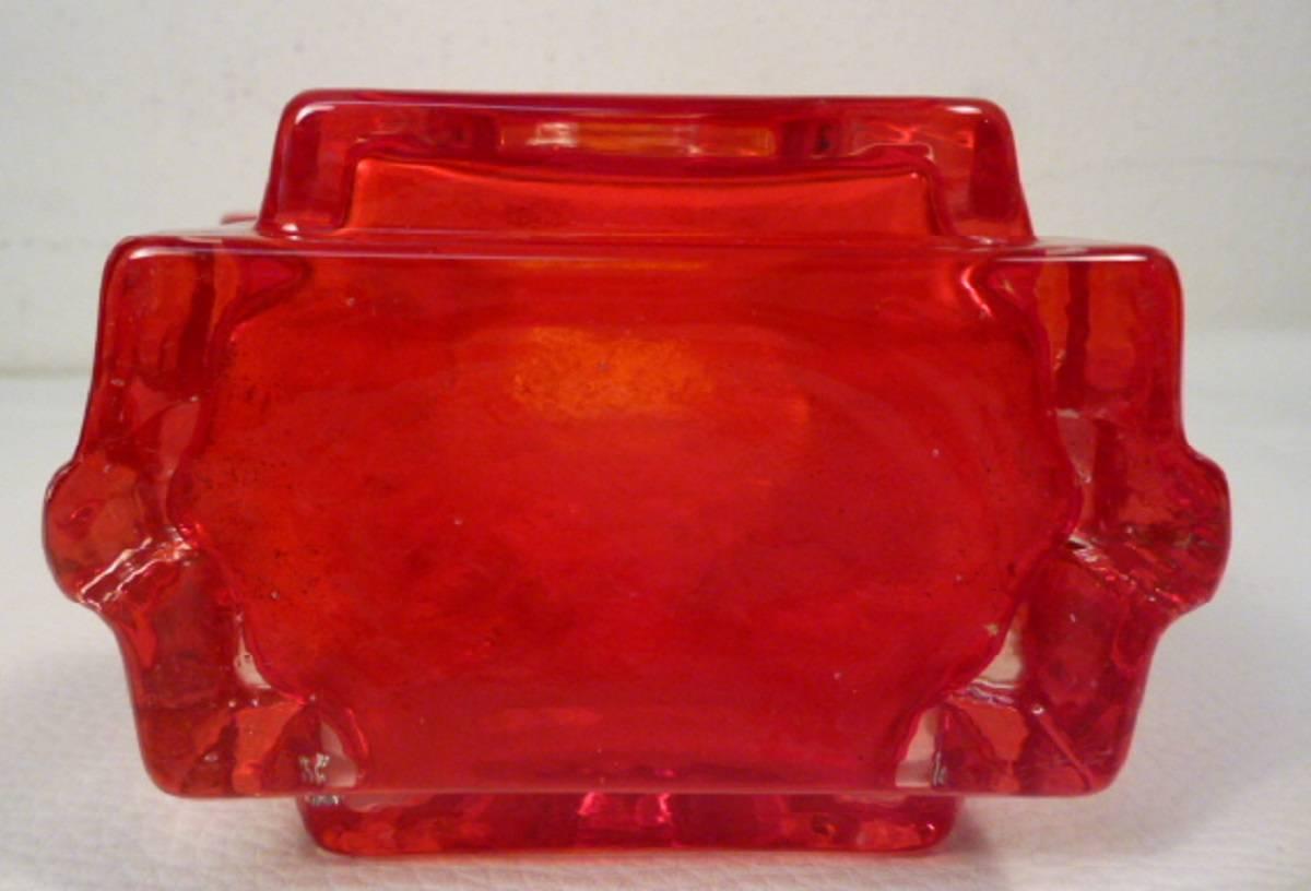 Very nice and rare glass vase in deep orange, made in 1970s.