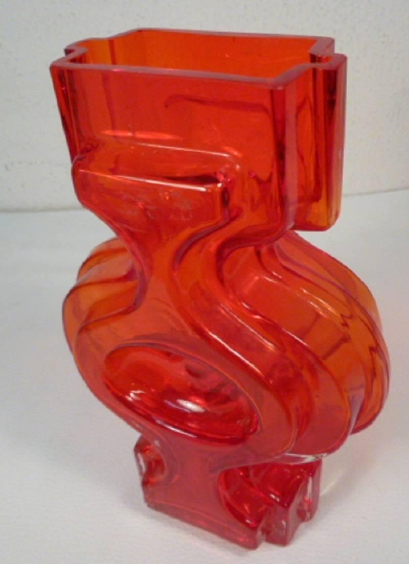 Italian Red Space Age Murano Glass Vase, 1970s For Sale