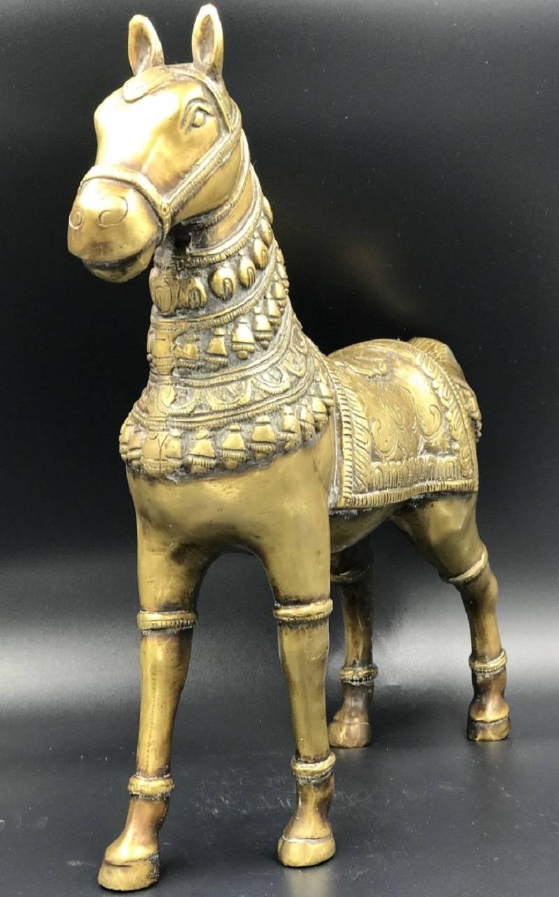 Antique Brass Horse Sculpture (Volkskunst) im Angebot