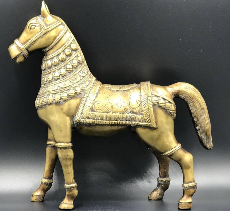 Spanish Antique Brass Horse Sculpture For Sale