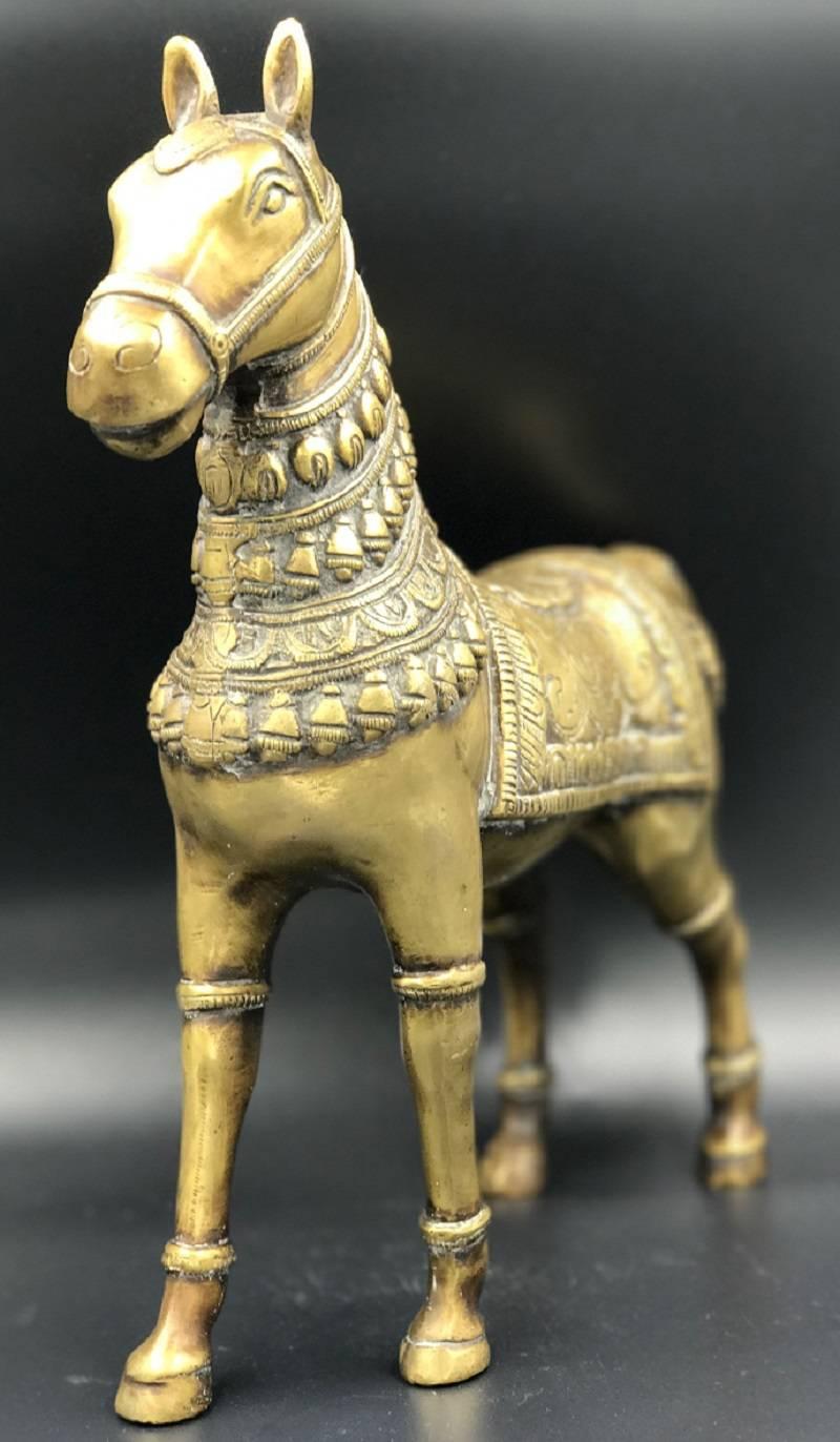 Molded Antique Brass Horse Sculpture For Sale