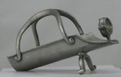 French Tin Wine Bottle Holder Etains de L' Abbaye France, 1950s