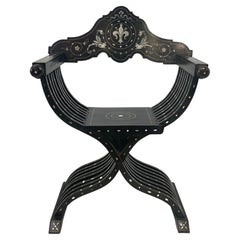 17th Century Florentine Ebonized Savonarola Folding Chair