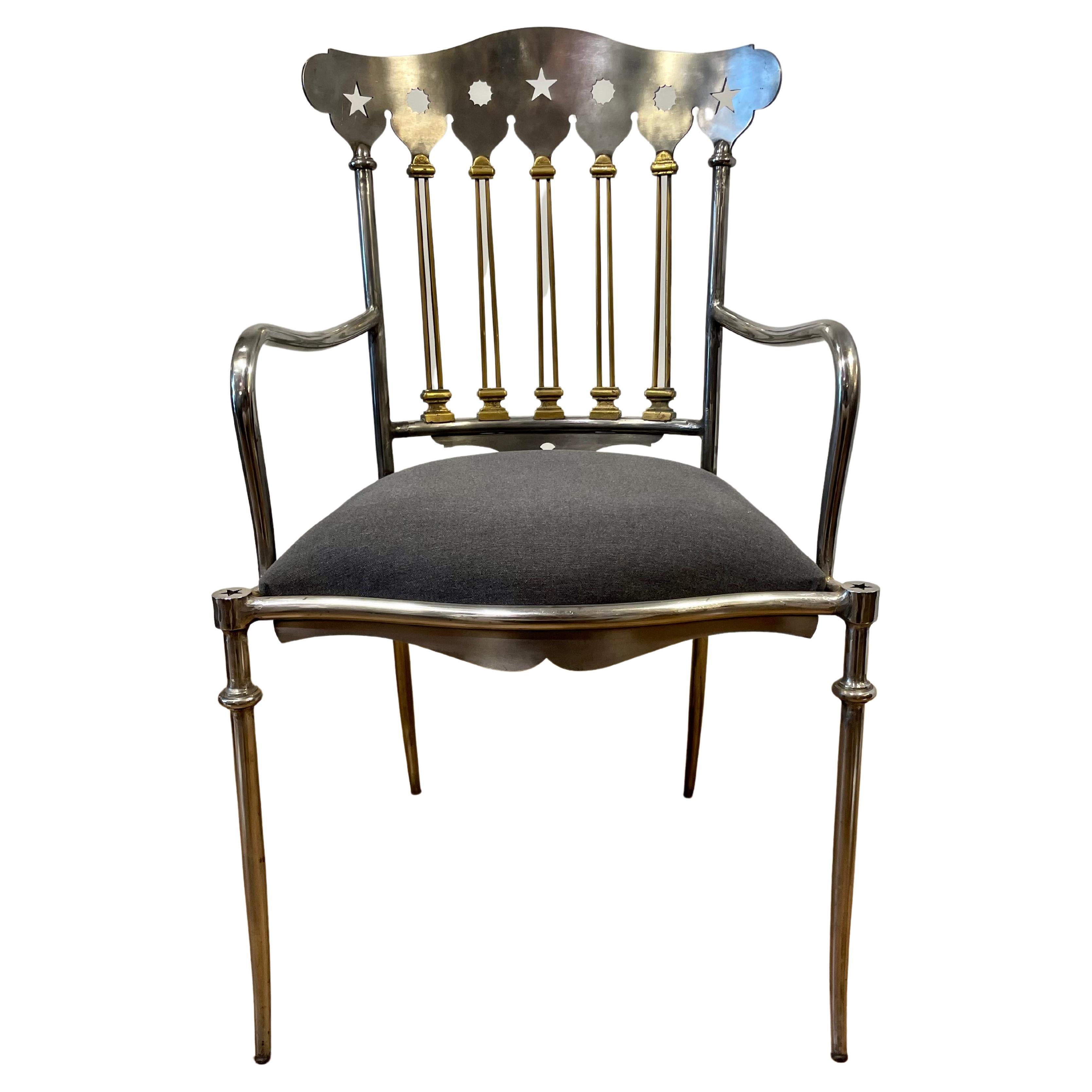 Set of 1950s French Steel and Brass Chairs For Sale