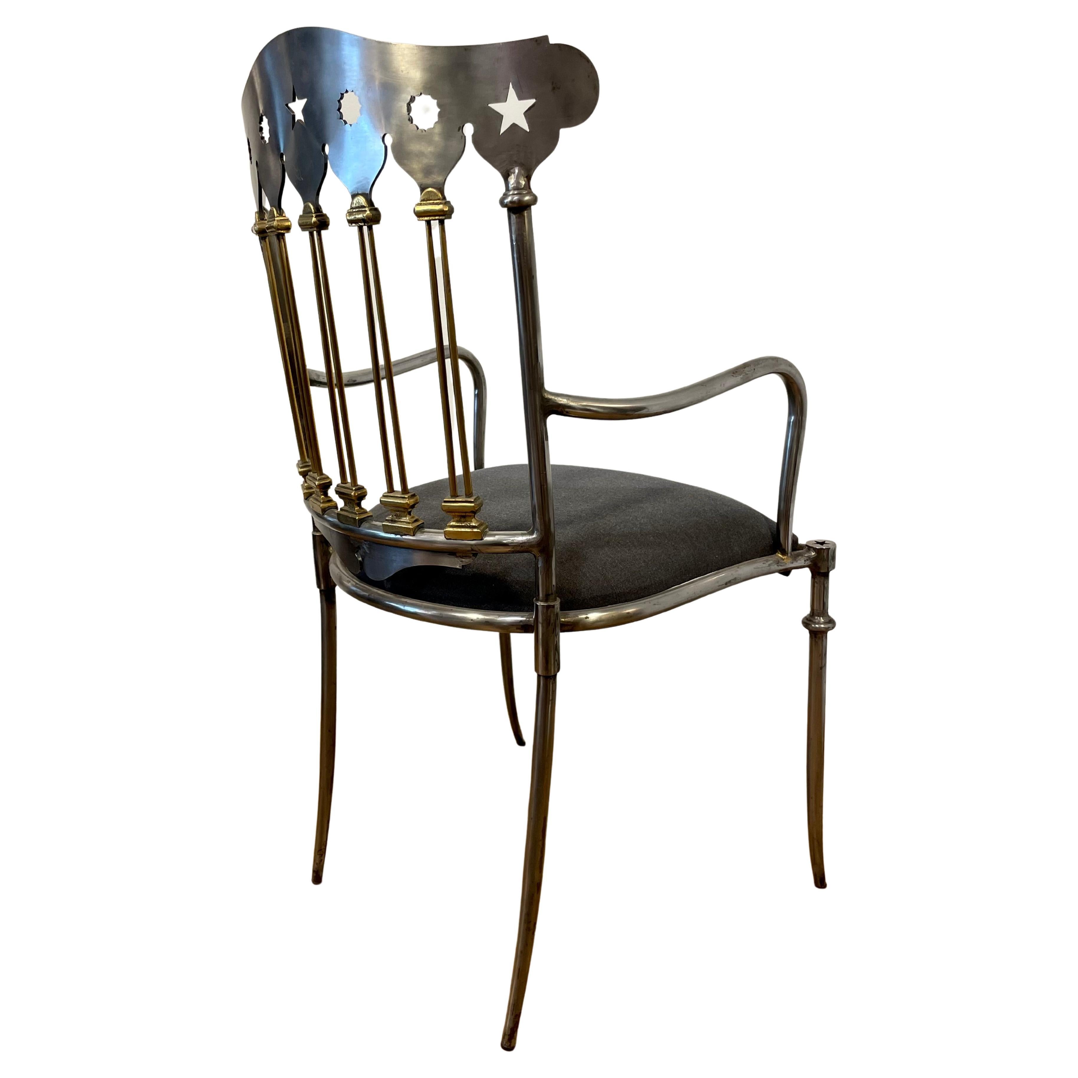 Set of 1950s French Steel and Brass Chairs For Sale 2