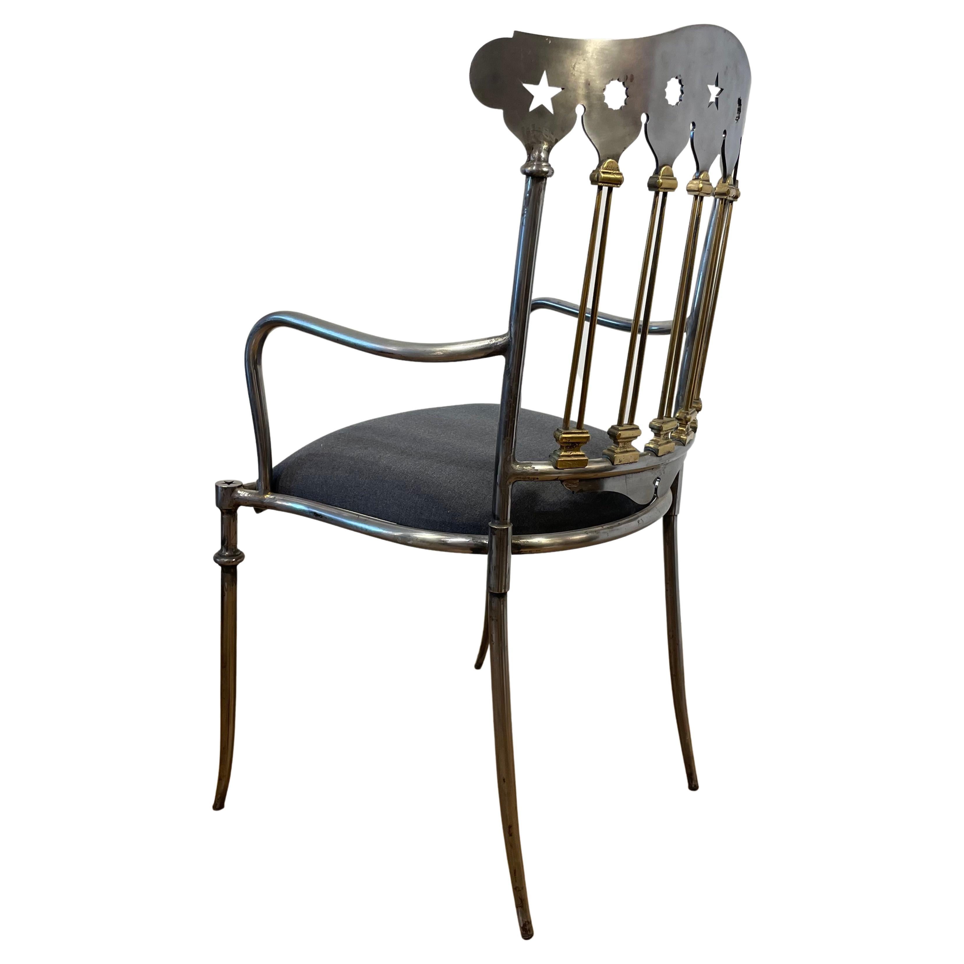 Set of 1950s French Steel and Brass Chairs For Sale 1