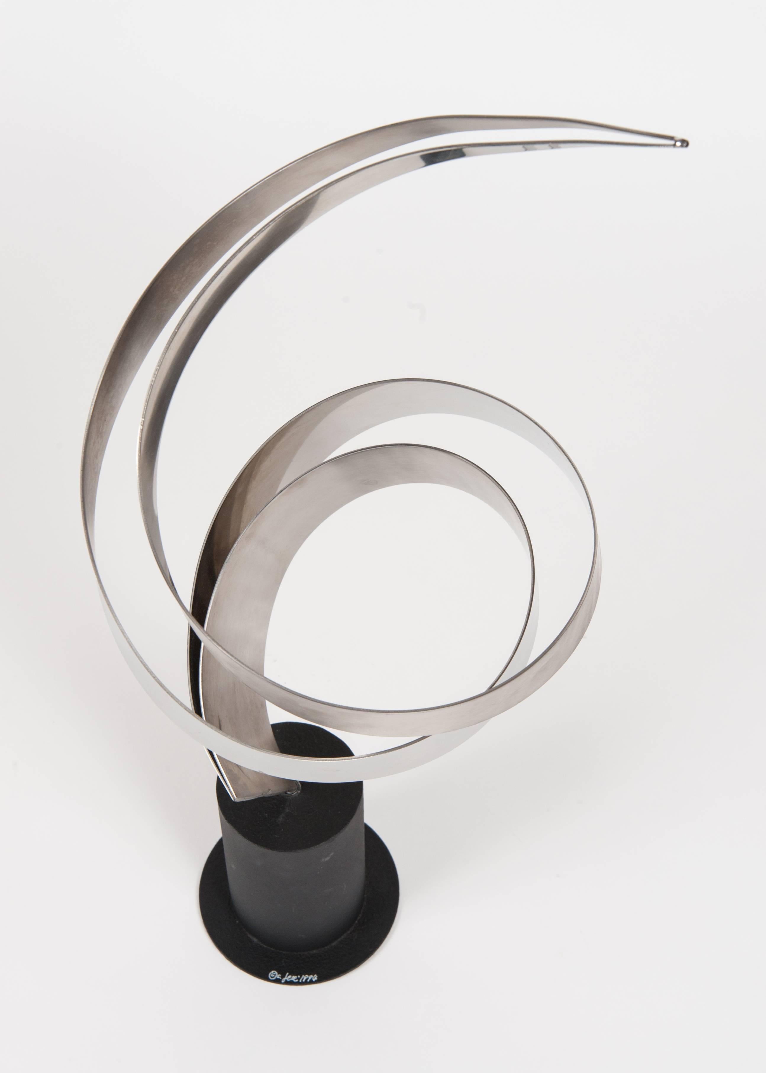 French 1970s vintage signed steel sculpture and powder coated metal base by Curtis Jere.
 