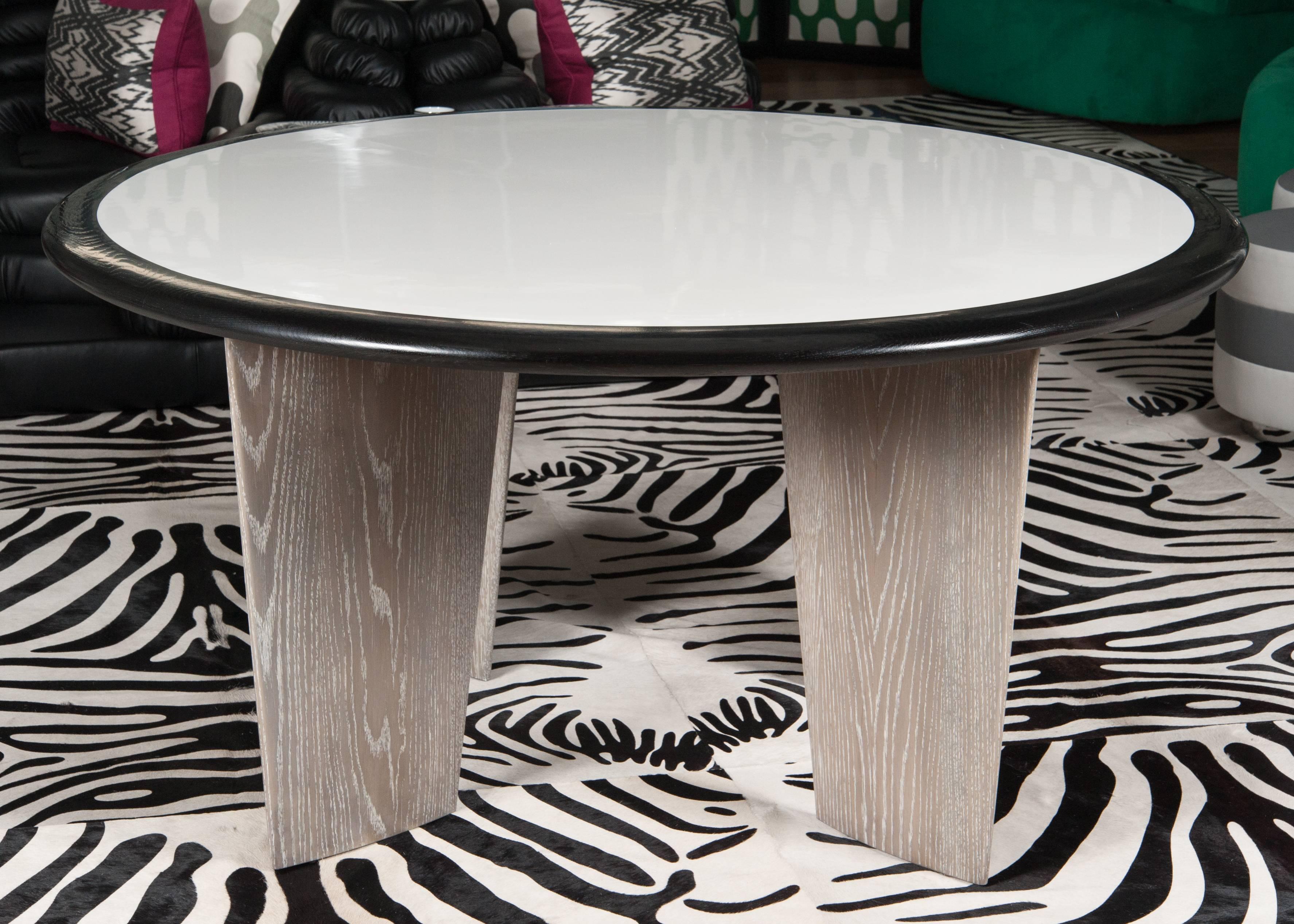 Martyn Lawrence Bullard's custom Rio table, with oak open grained legs in a 