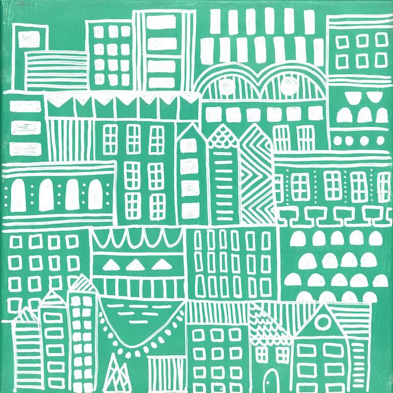 Doodle City Green, Wallpaper from the Urban & Rural Collection For Sale