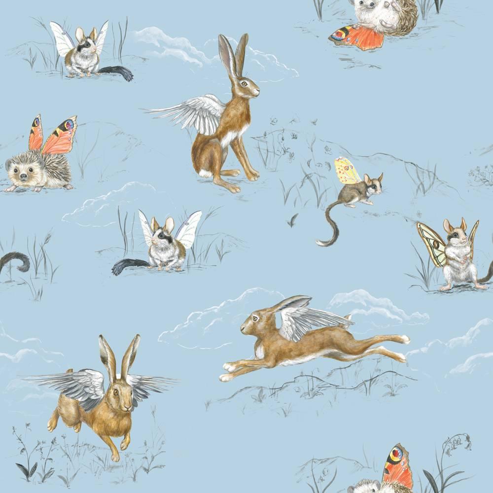 Modern Winged Hare, Hedgehog and Dormouse, Wallpaper from the for the Very Young For Sale