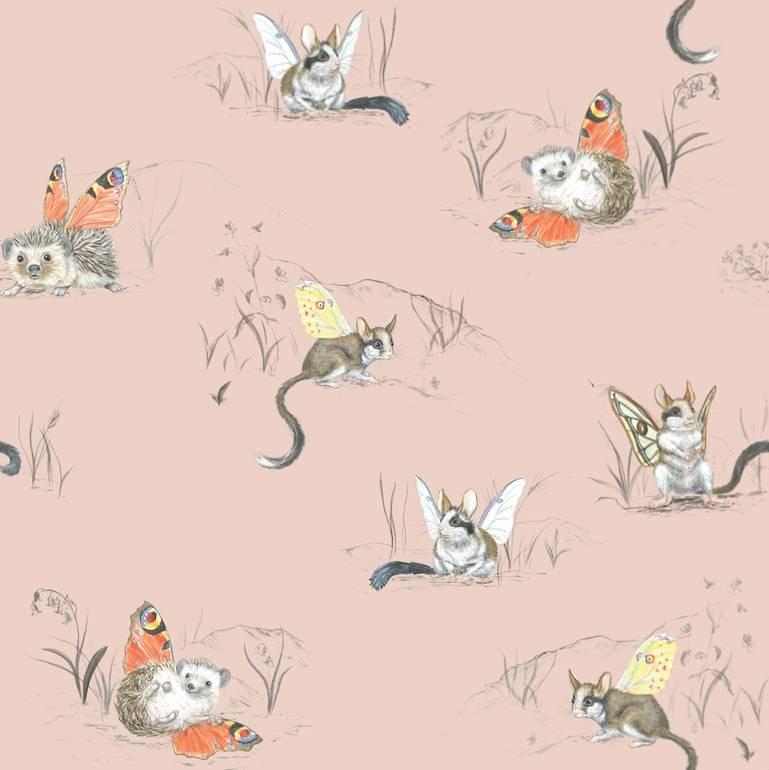 Contemporary Winged Hedgehog and Dormouse Wallpaper from the for the Very Young Collection For Sale
