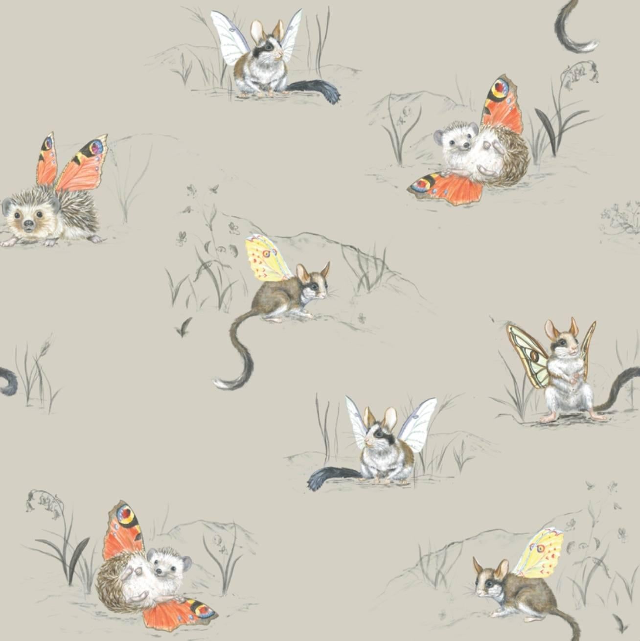 Winged Hedgehog and Dormouse Wallpaper from the for the Very Young Collection For Sale 1