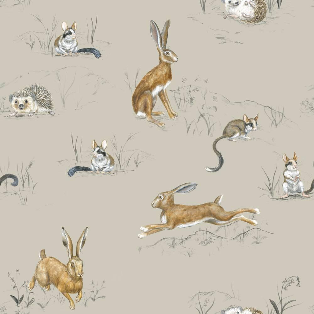 Modern Hare, Hedgehog and Dormouse, Wallpaper from the for the Very Young Collection For Sale