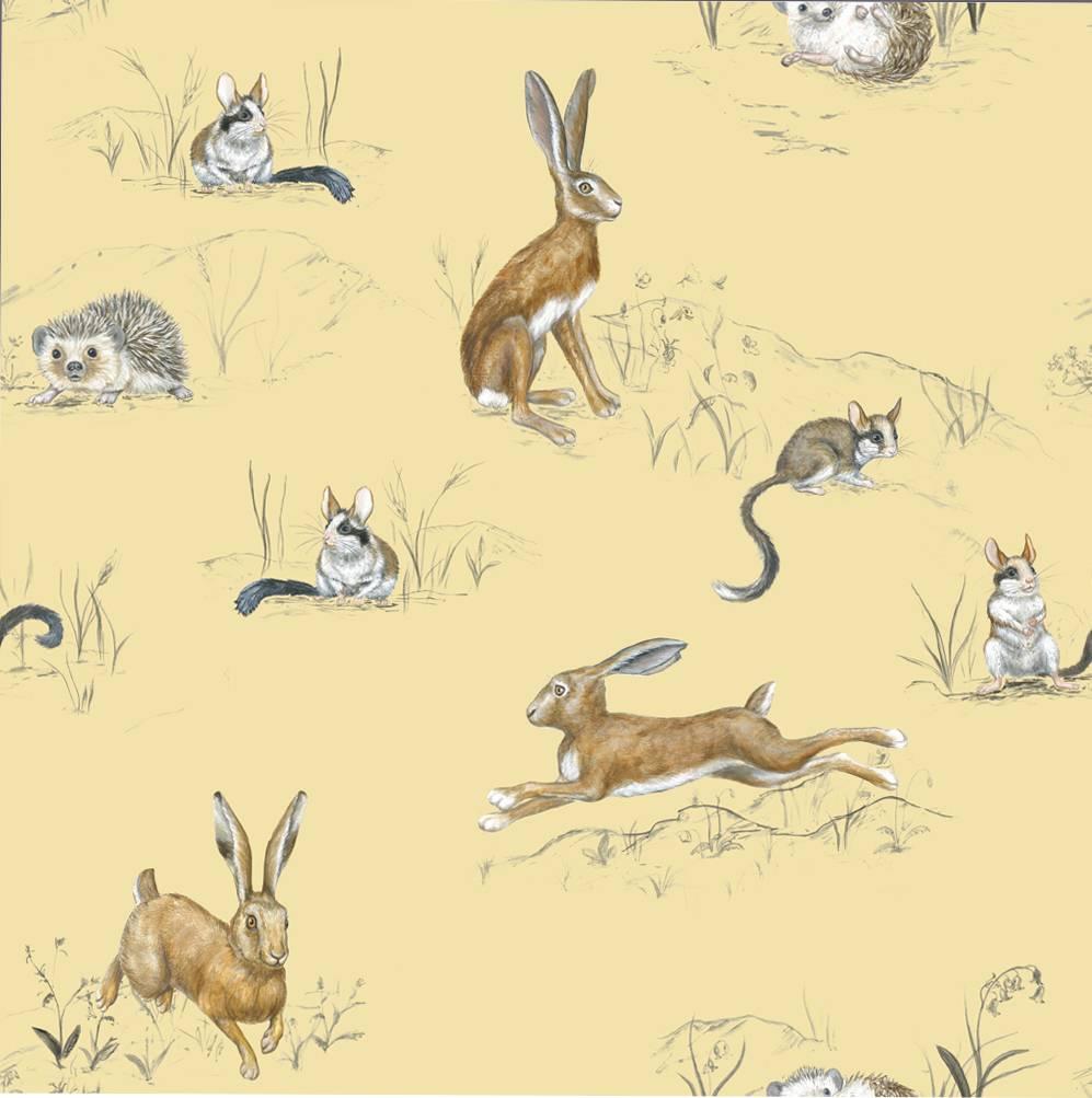 Contemporary Hare, Hedgehog and Dormouse, Wallpaper from the for the Very Young Collection For Sale