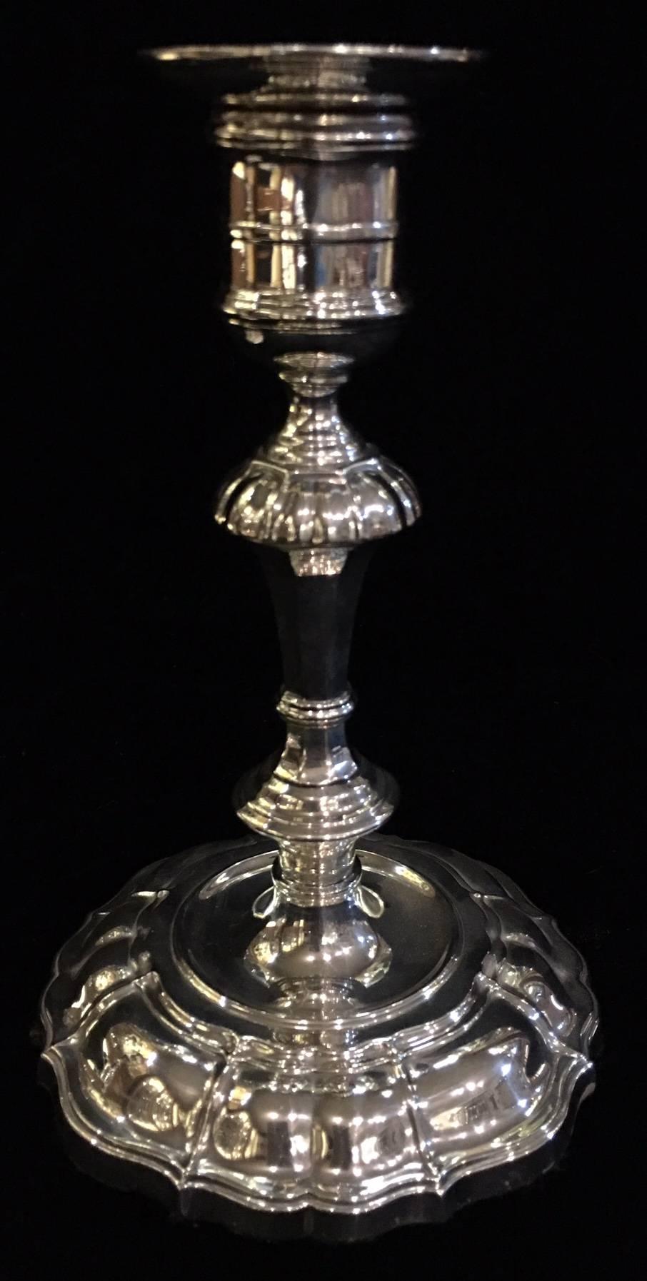 A fine pair of Sheffield Silver George III style candlesticks, circa 1897.