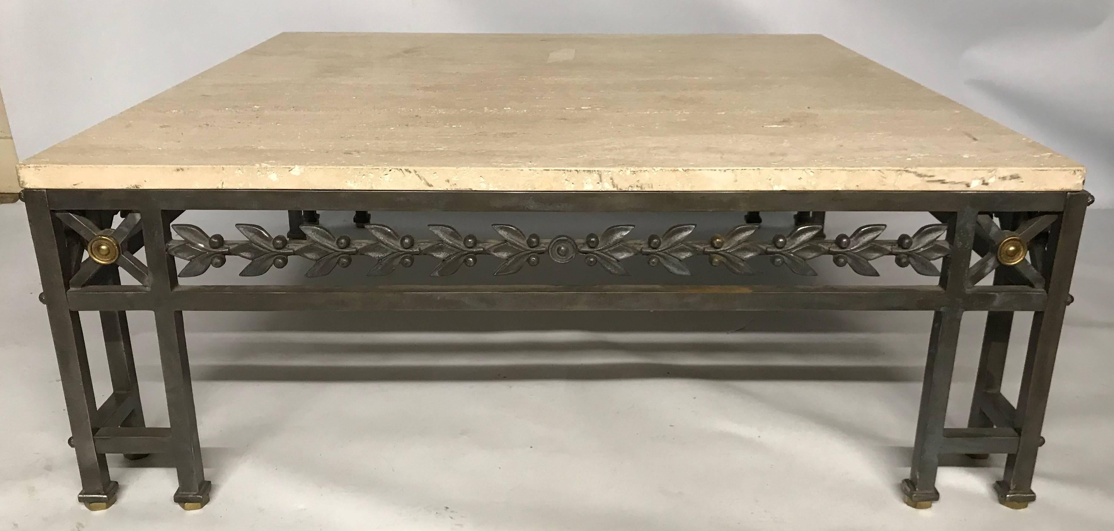 LARGE STONE, STEEL AND BRASS EMPIRE DESIGN COFFEE Table In Good Condition In Tetsworth, GB