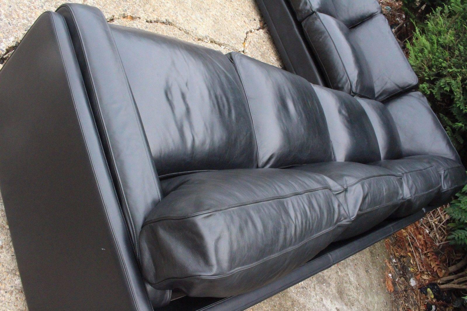 Designer Poltrona Frau Socrate Black Leather Corner Sofa In Good Condition For Sale In London, GB