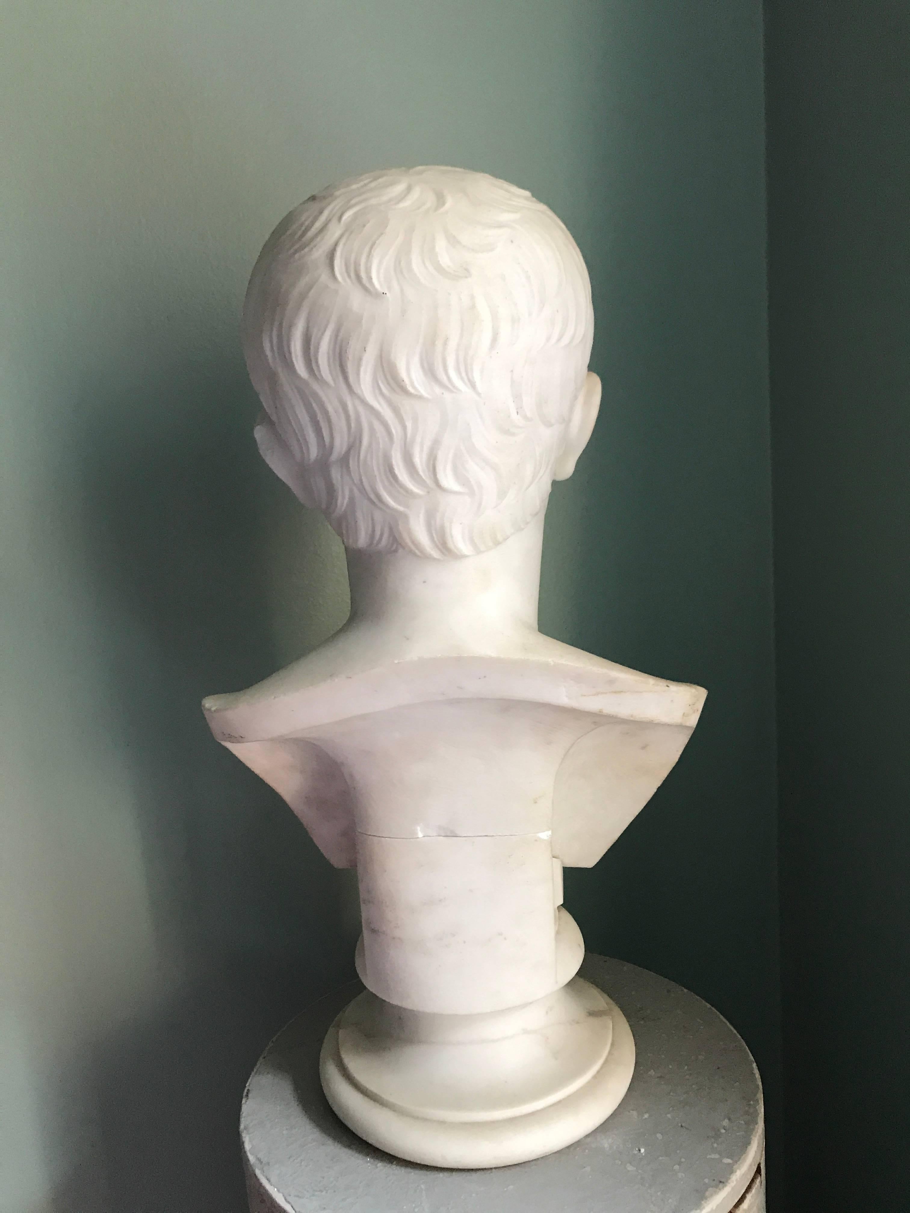 19th Century Marble Bust of Young Octavian, after Antonio Canova, 1757-1822 For Sale 5