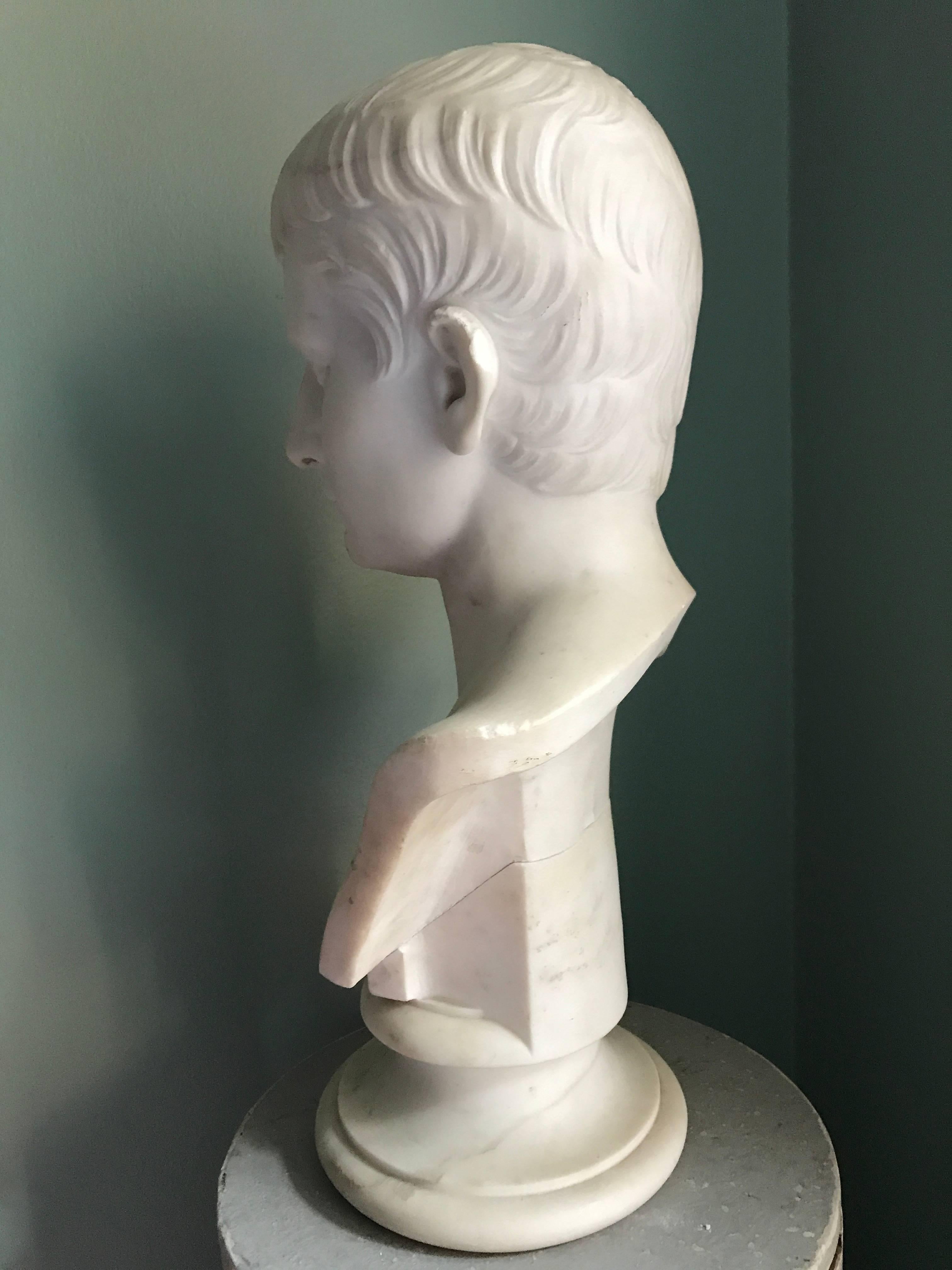 19th Century Marble Bust of Young Octavian, after Antonio Canova, 1757-1822 For Sale 6