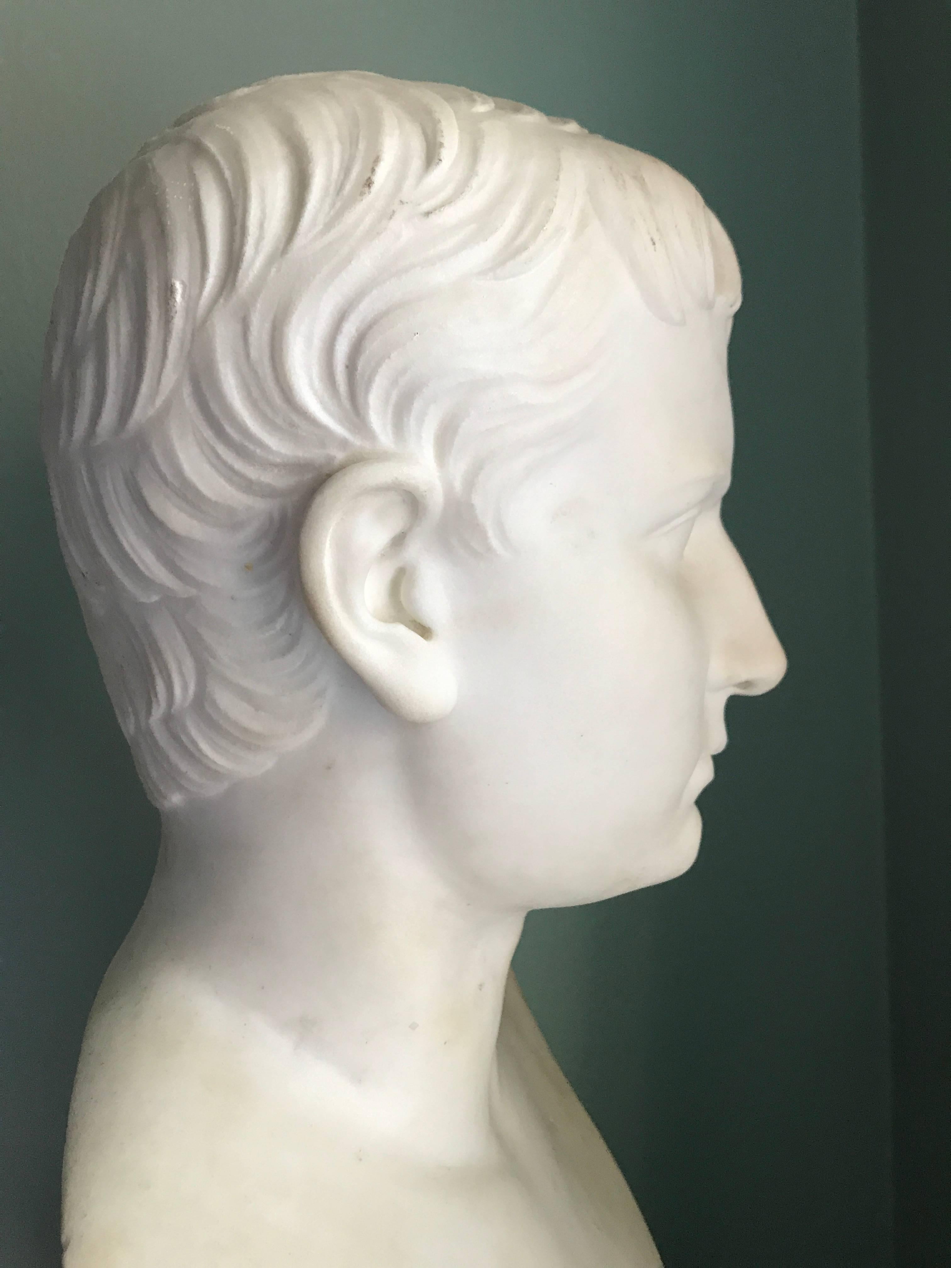 19th Century Marble Bust of Young Octavian, after Antonio Canova, 1757-1822 For Sale 1