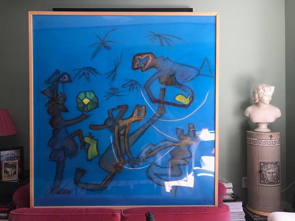 Beautiful blues and electrifying coloring from Matta's iconic Don Qui series. This particular work of art has stunning presence and will become any room's statement piece. Completing the excellent features are its large size and excellent